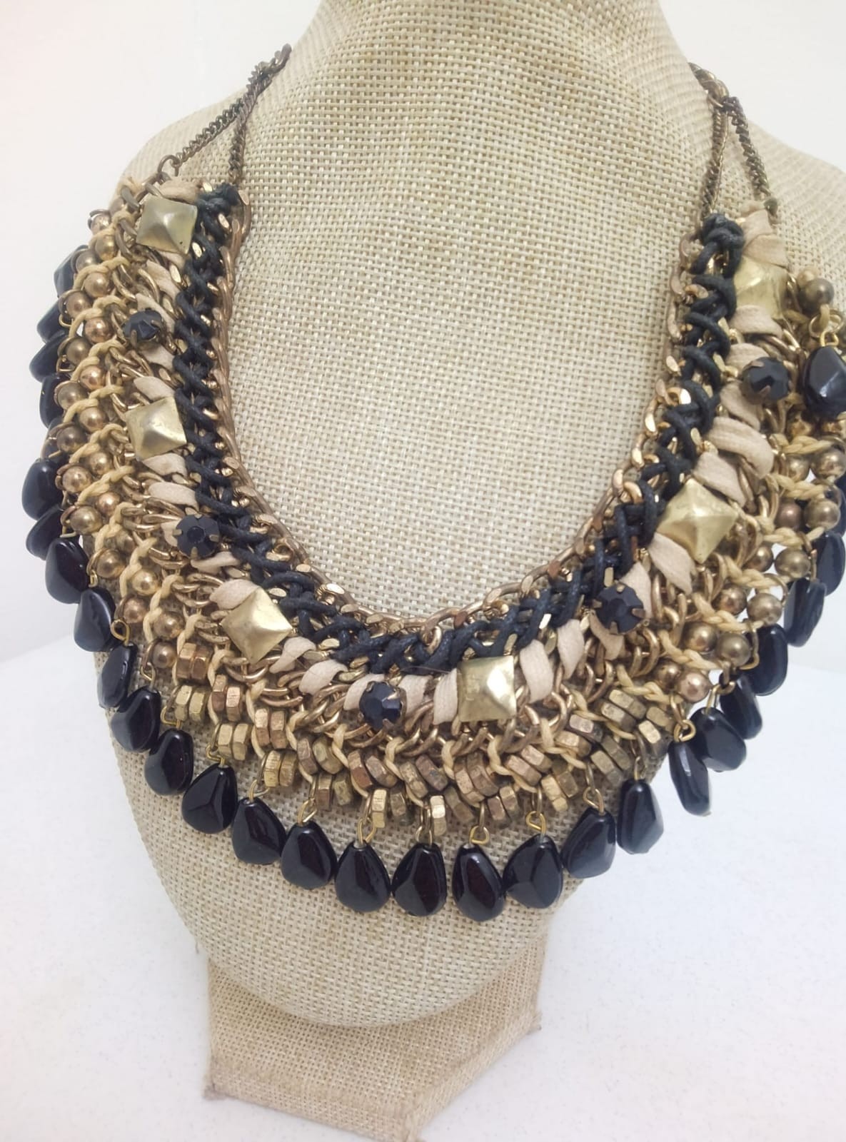 Luxurious multi-layer necklace ZARA Vintage Handmade stones Golden chains Woven
