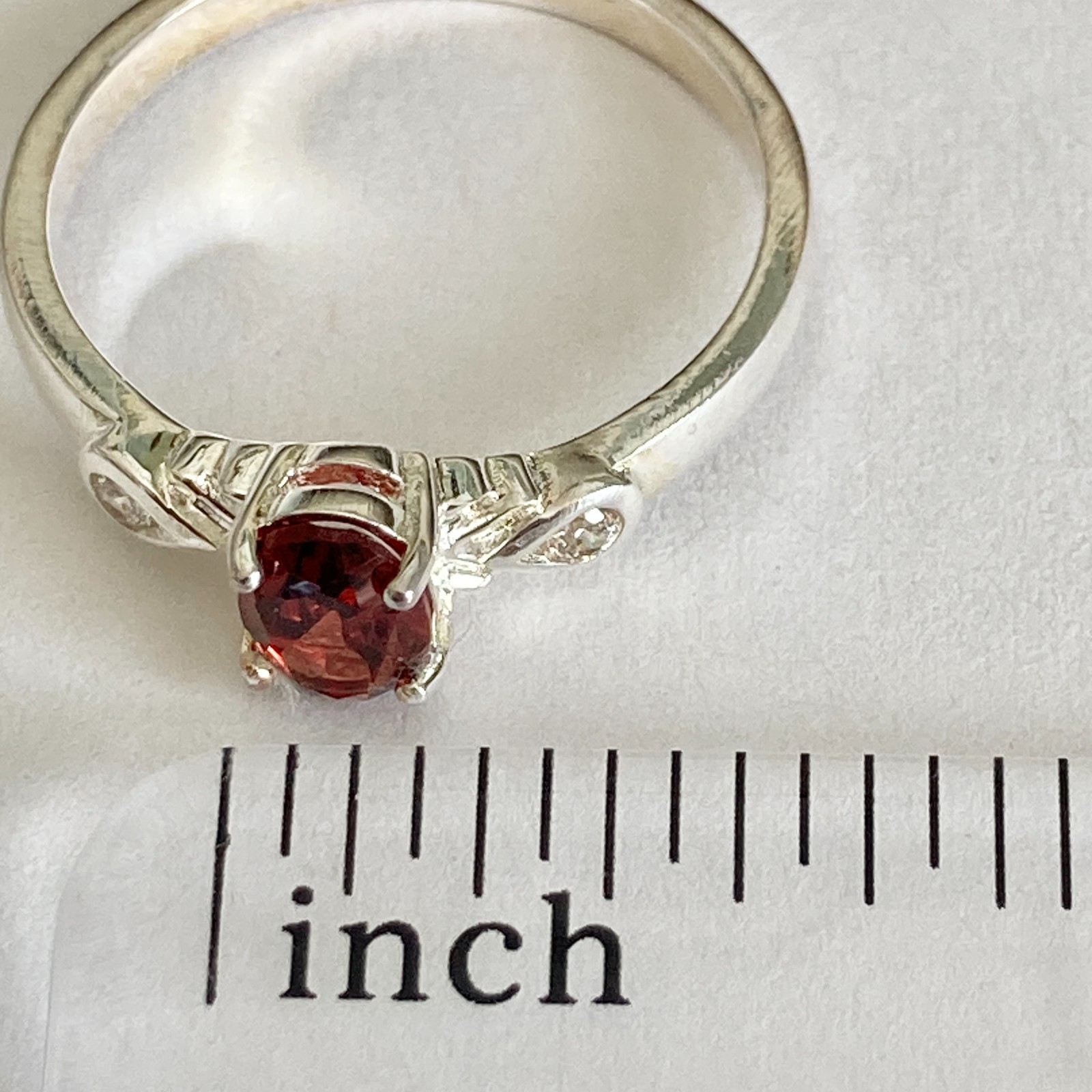 Vintage Silver Red Garnet Stone Solitaire Cocktail Ring Size 9 Plated Victorian