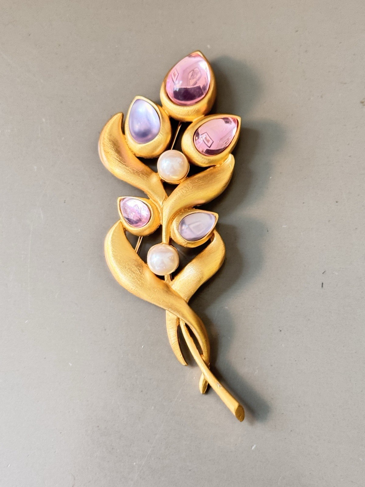 Vintage Signed MARVELLA Bracelet, Brooch Earring Set, Pink Lavender Faux Pearl