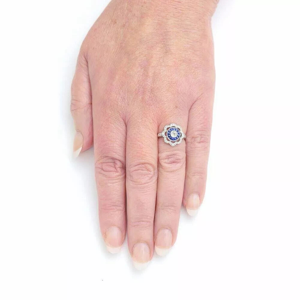 Art Deco Style 2.55Ct Lab Created Diamond Flower Cocktail 14K White Gold FN Ring