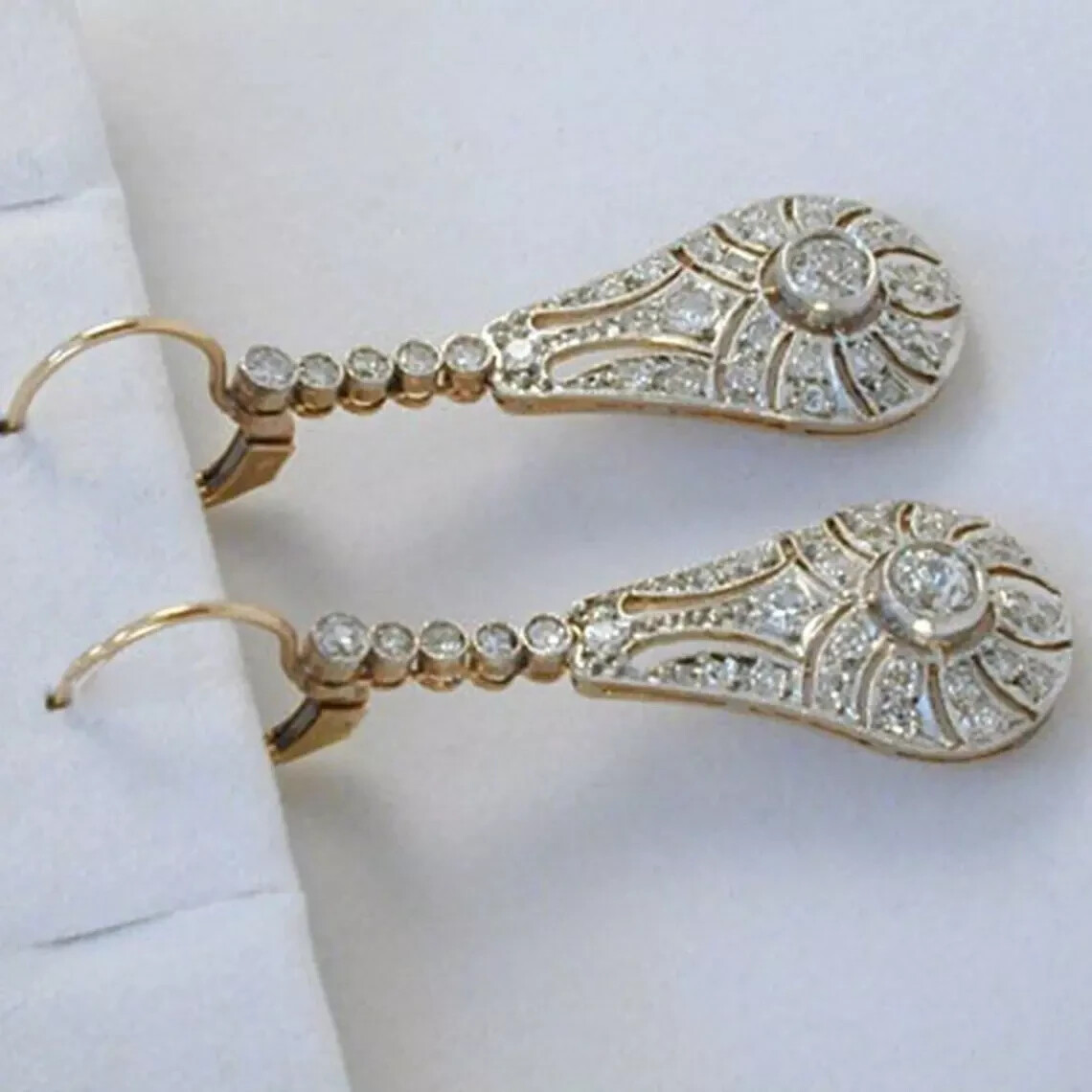2.95Ct Art Deco Style Lab Created Diamond Wedding 14K White Gold Finish Earrings