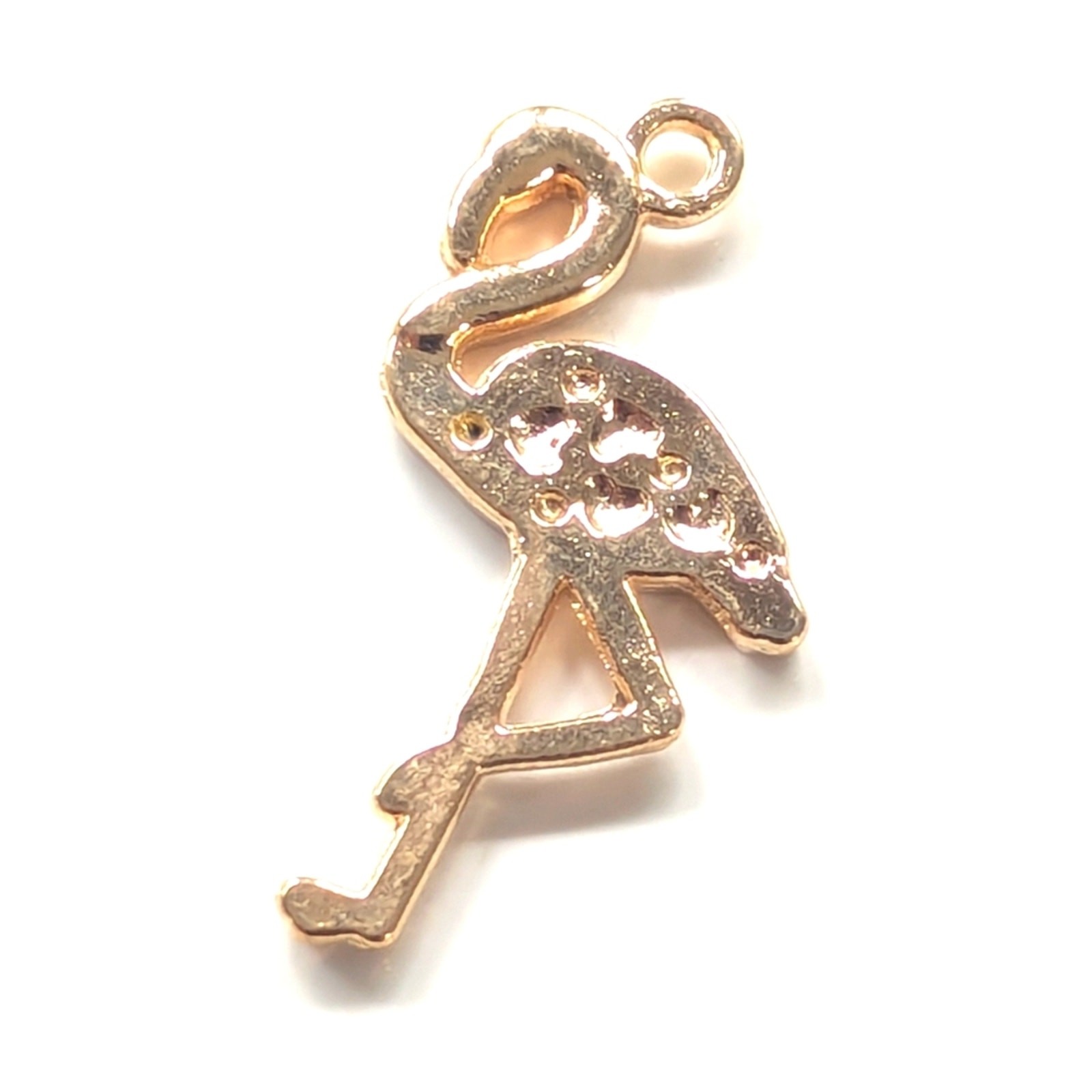 Vacation Resort Gold Tone Pink Enamel Flamingo Bracelet Charm Necklace Pendant