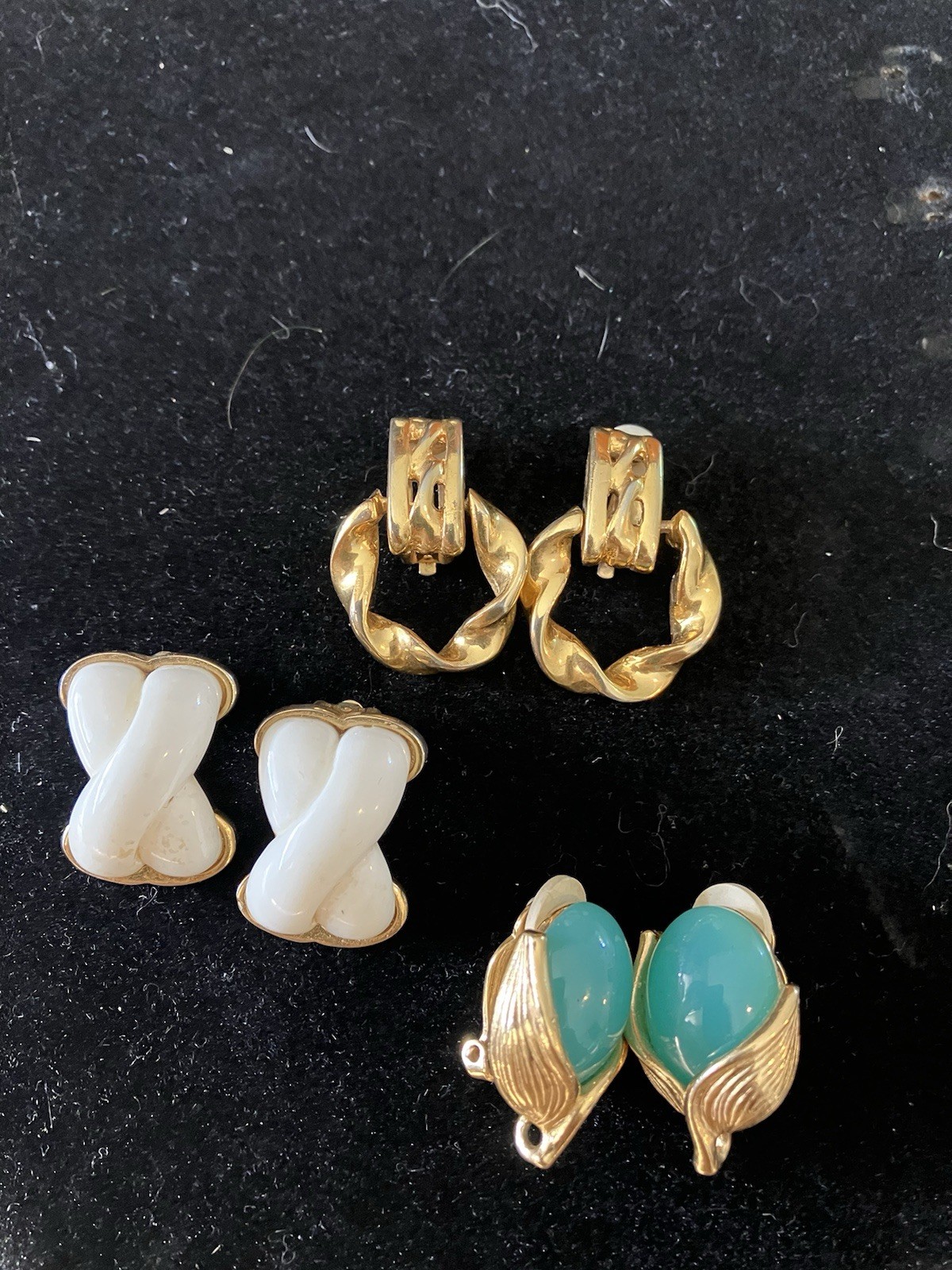 3 Pr Vtg Givenchy Clip On Earrings Chunky Doorknockers Cabochon X’s Signed