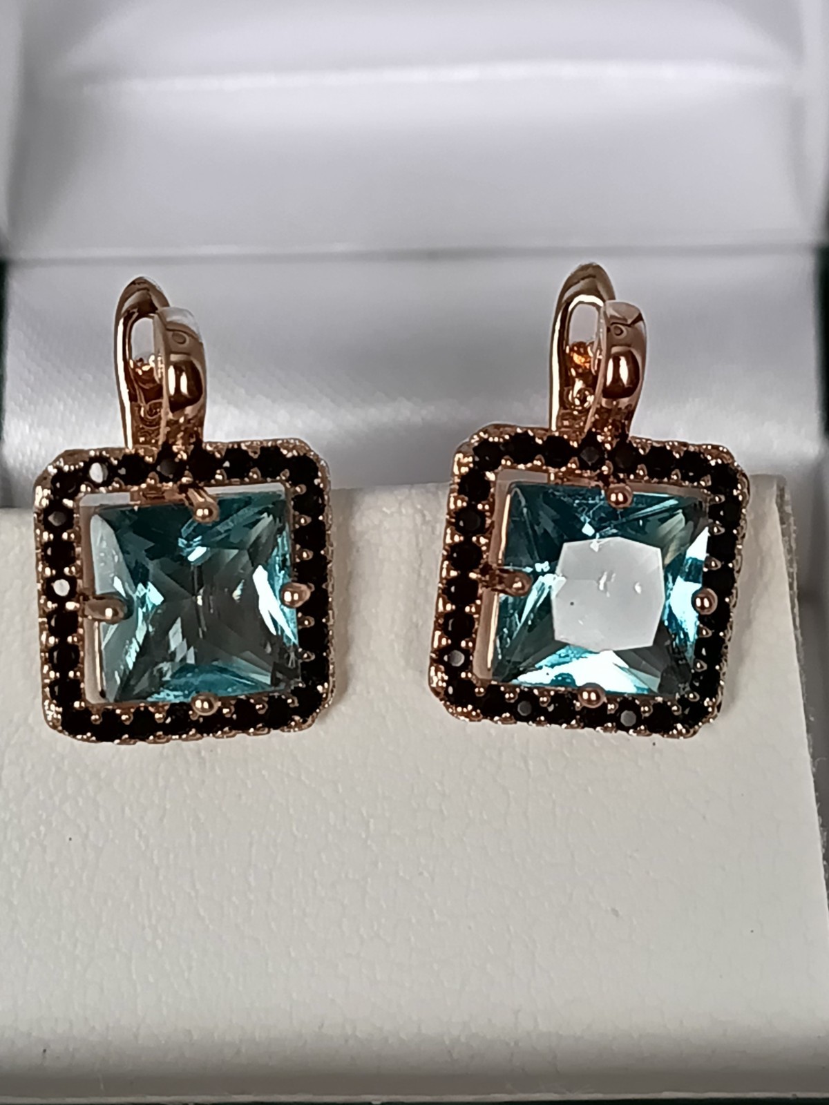 Vintage 1990-s 14 Ct Rolled Gold Aquamarine Zircons Earrings – Hallmarked 585 RG