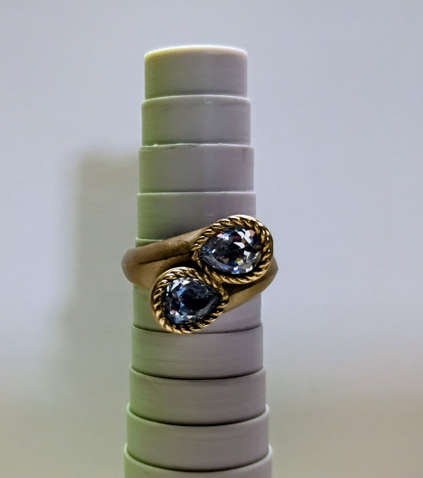 2 Stone CZ Bronze Ring Signed PAJ. Vintage