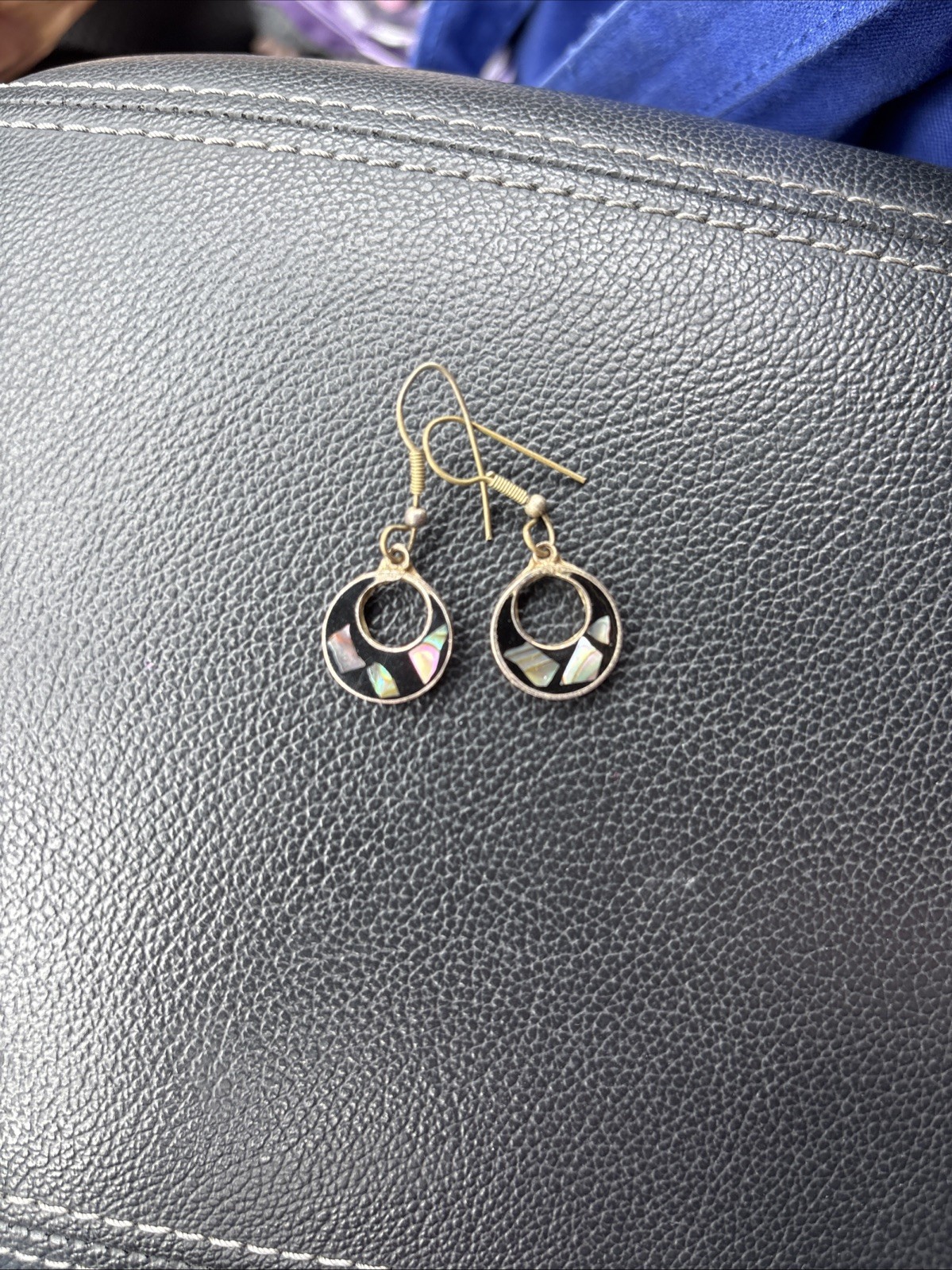 Alpaca Mexico Vintage Dangle Earrings Abalone Shell Enamel
