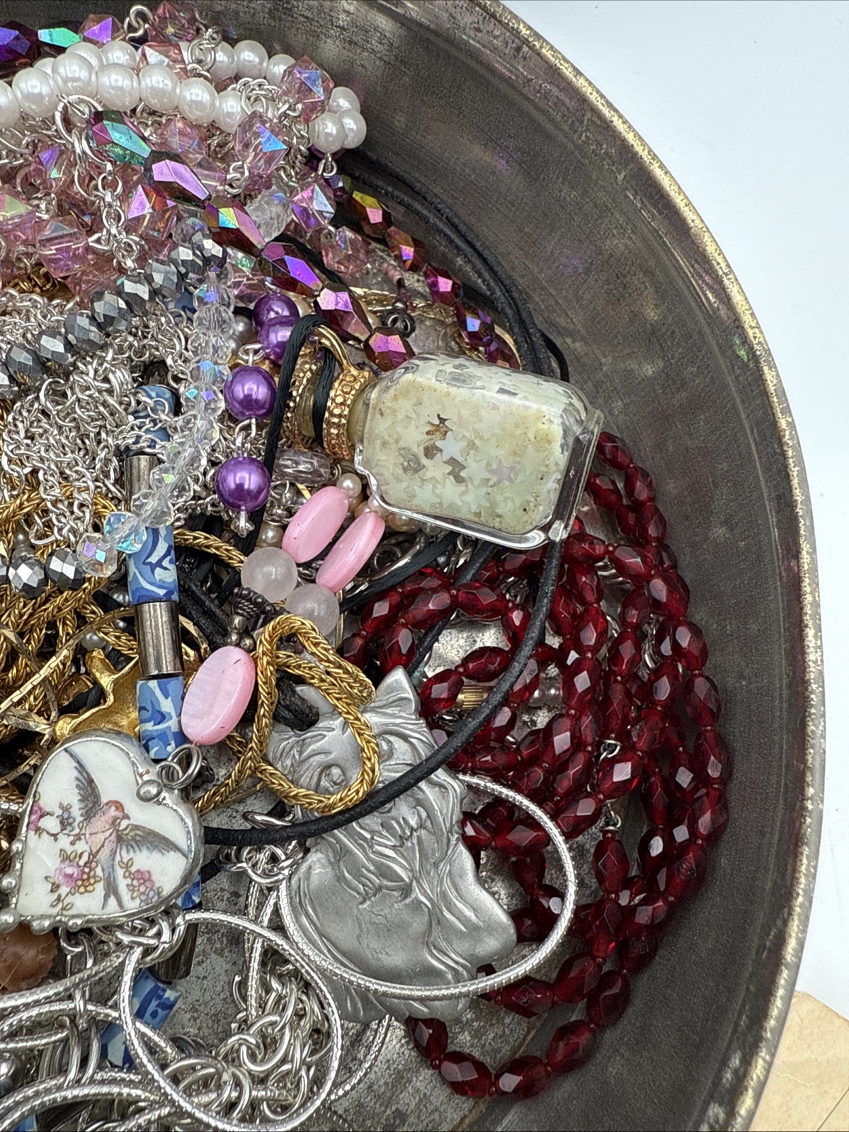 Vintage Tin Filled With Vintage Jewelry Necklaces, Earrings, Rings