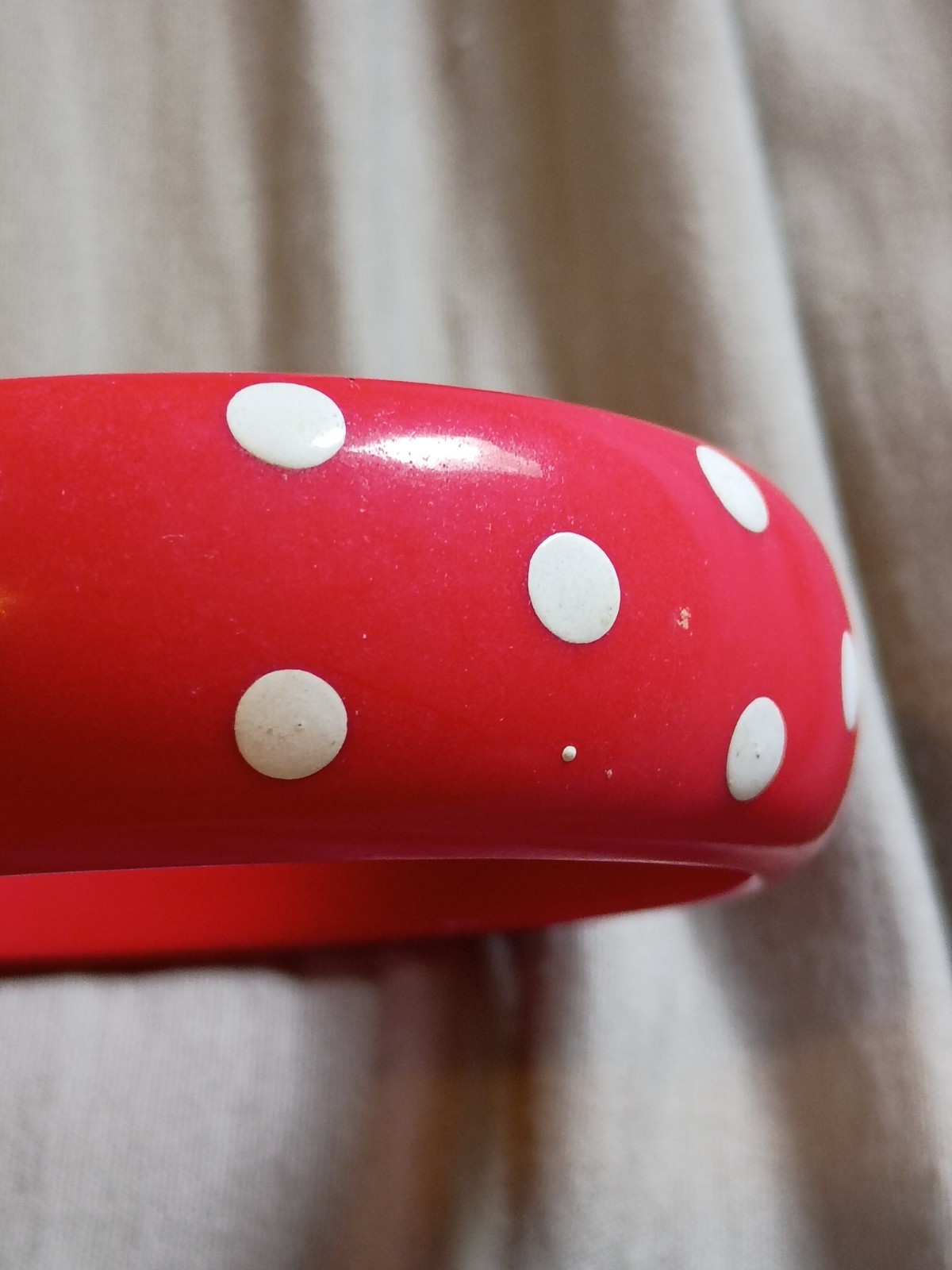 Unique Vintage Polkadot Red and White Color Plastic Bracelet.