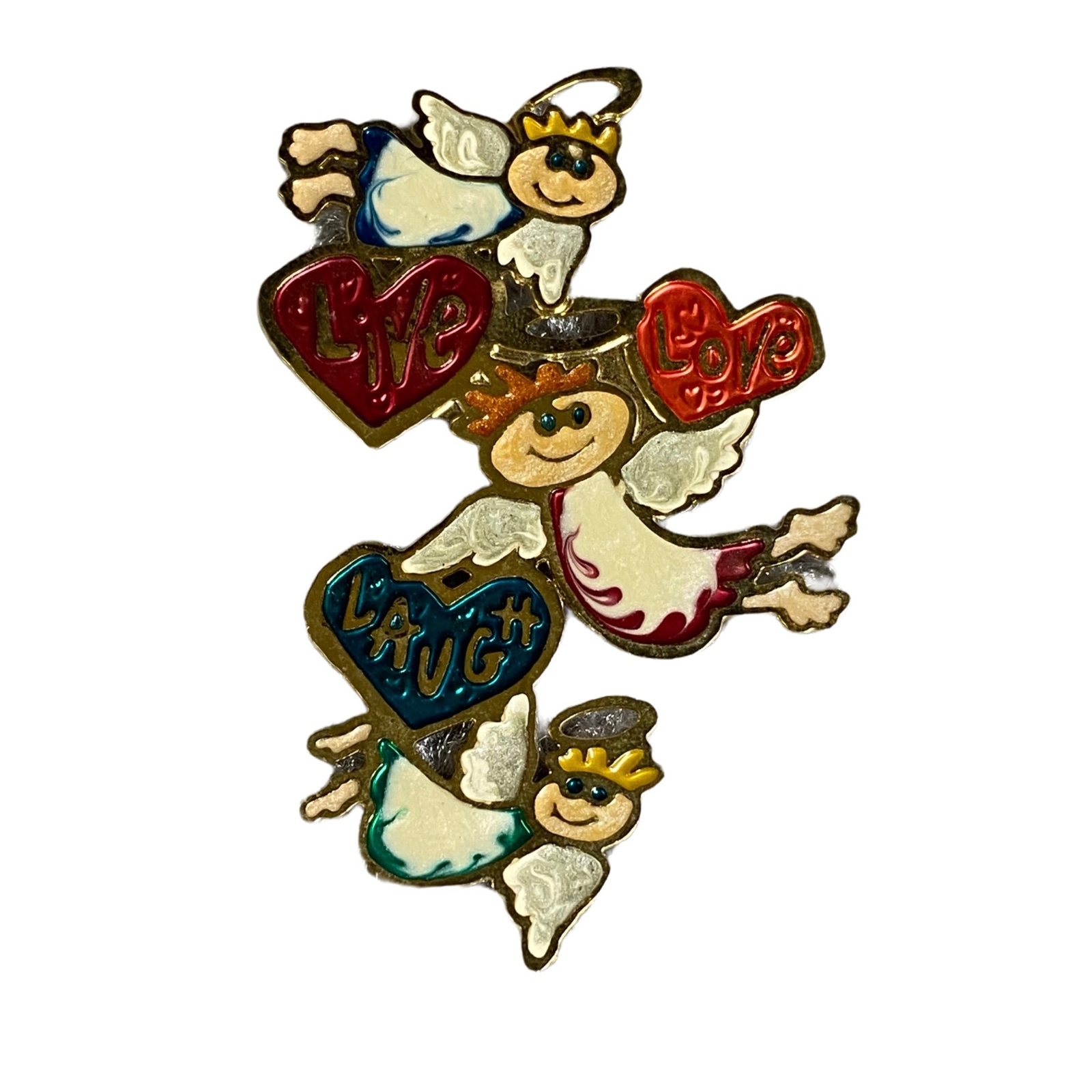 Live Love Laugh Three Angel Pin Brooch Hearts Angels Any Occasion