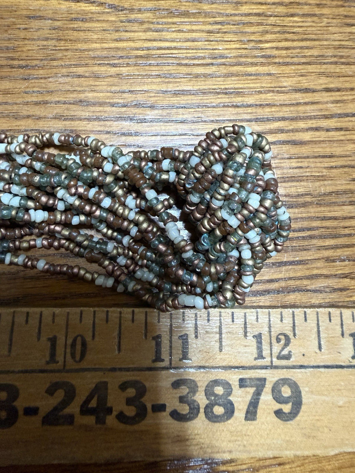 Vintage Multi Strand Seed Bead Necklace Boho Knotted Brown Green Multicolor