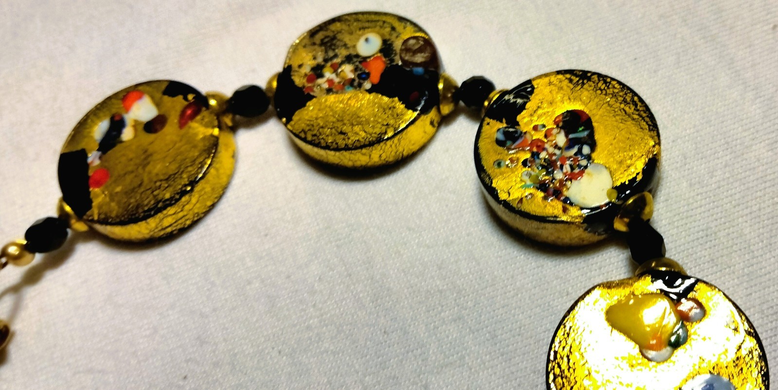 Vintage Venetian Fancy Glass Beads ala Gustav Klimt Beaded Necklace Demi Parure