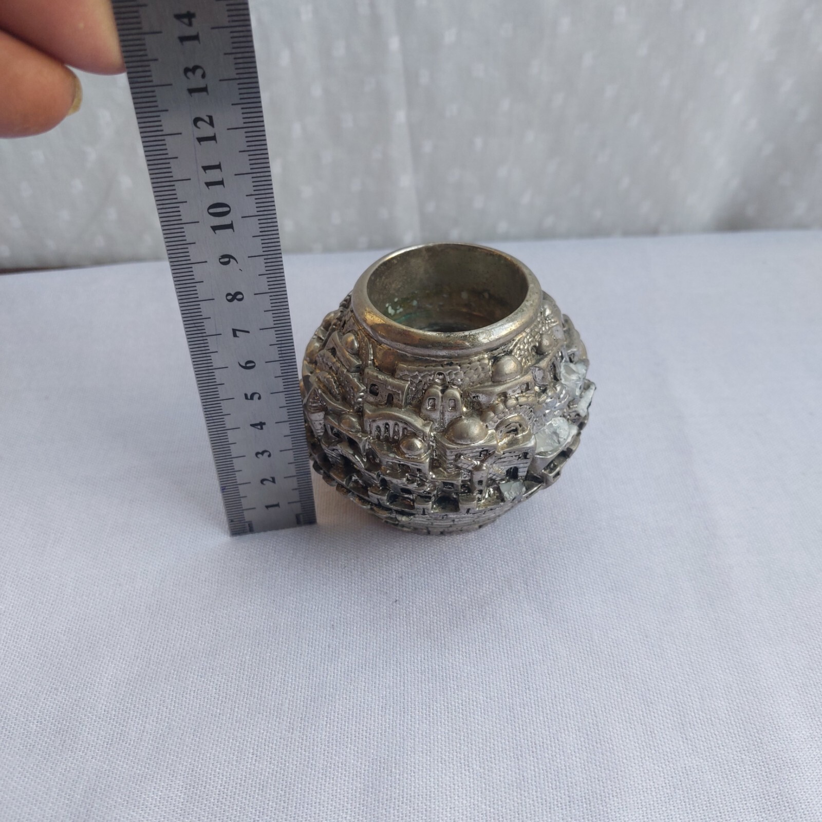 Vintage Jerusalem City Heritage Statue Made of Stone Plated with 925 Silver