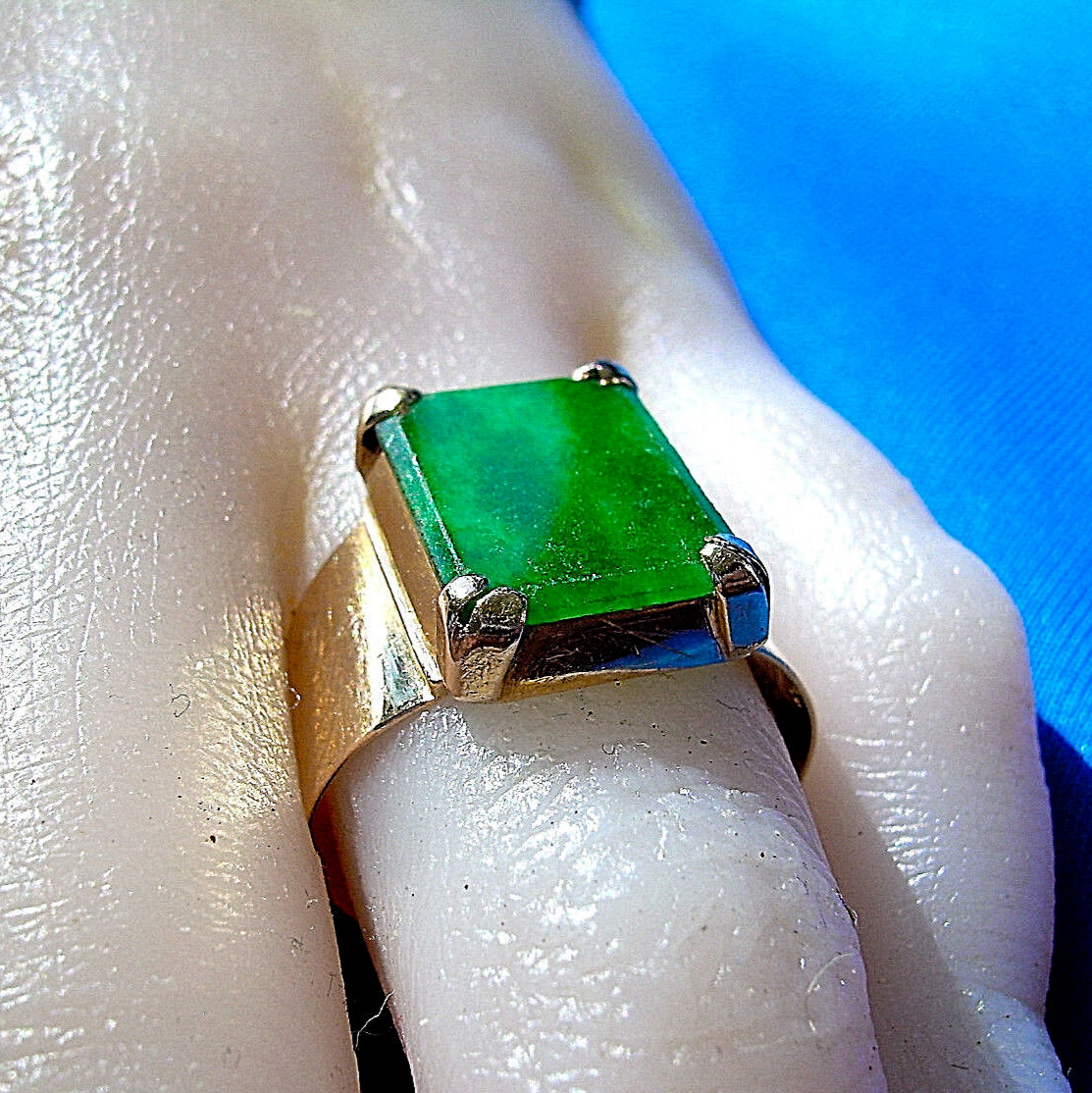 Original EARTH MINED Jadeite JADE Antique Engagement Ring Deco SOLID 18K GOLD 6