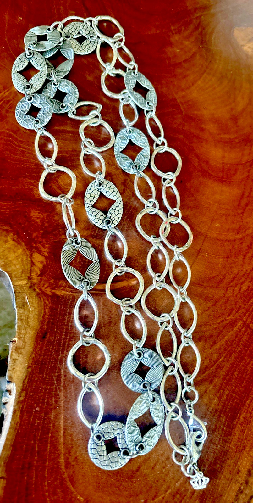 Signed Statement 38” Chunky Silver tone Mixed Metal Work Chain Necklace