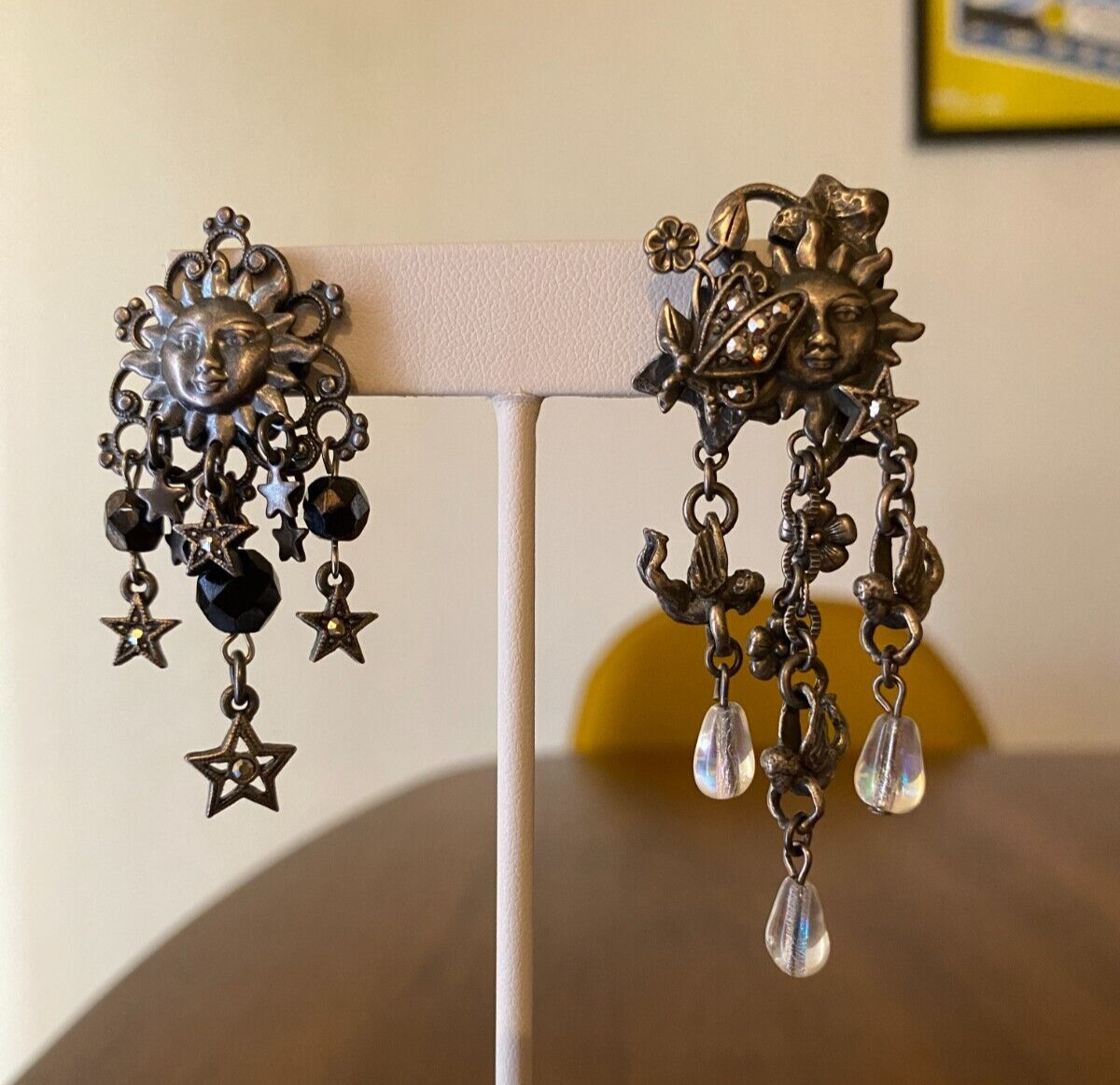 Vintage Kirks Folly Mismatched Pair Earrings Celestial Sun Star Angels Flowers