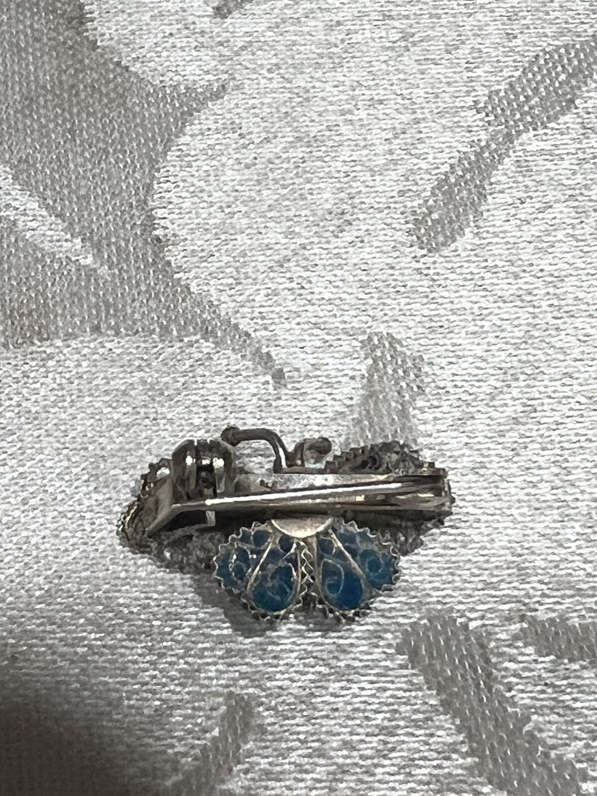 Vintage Italian 800 Silver Filigree Enamel Butterfly Pin. Small Size