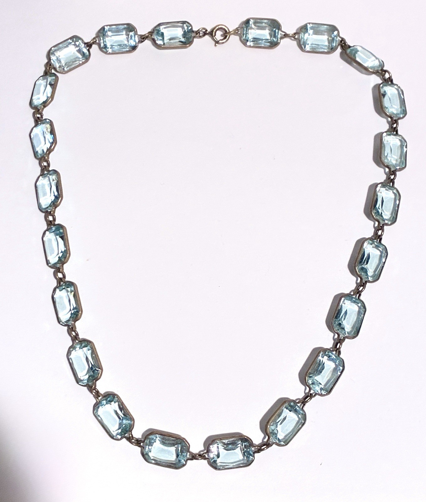 VTG CZECH Blue Bezel Set Rectangle Faceted Crystal GF Brass RIVIÈRE NECKLACE