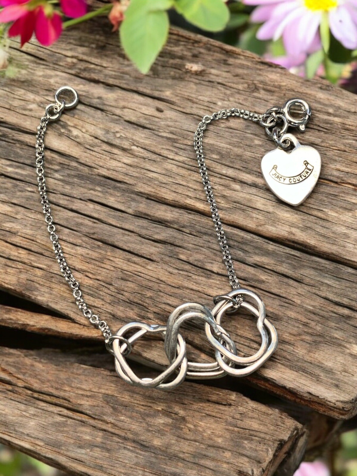 Vintage Juicy Couture Delicate Heart Charm Silver Tone BRACELET 6.5” Sz Small