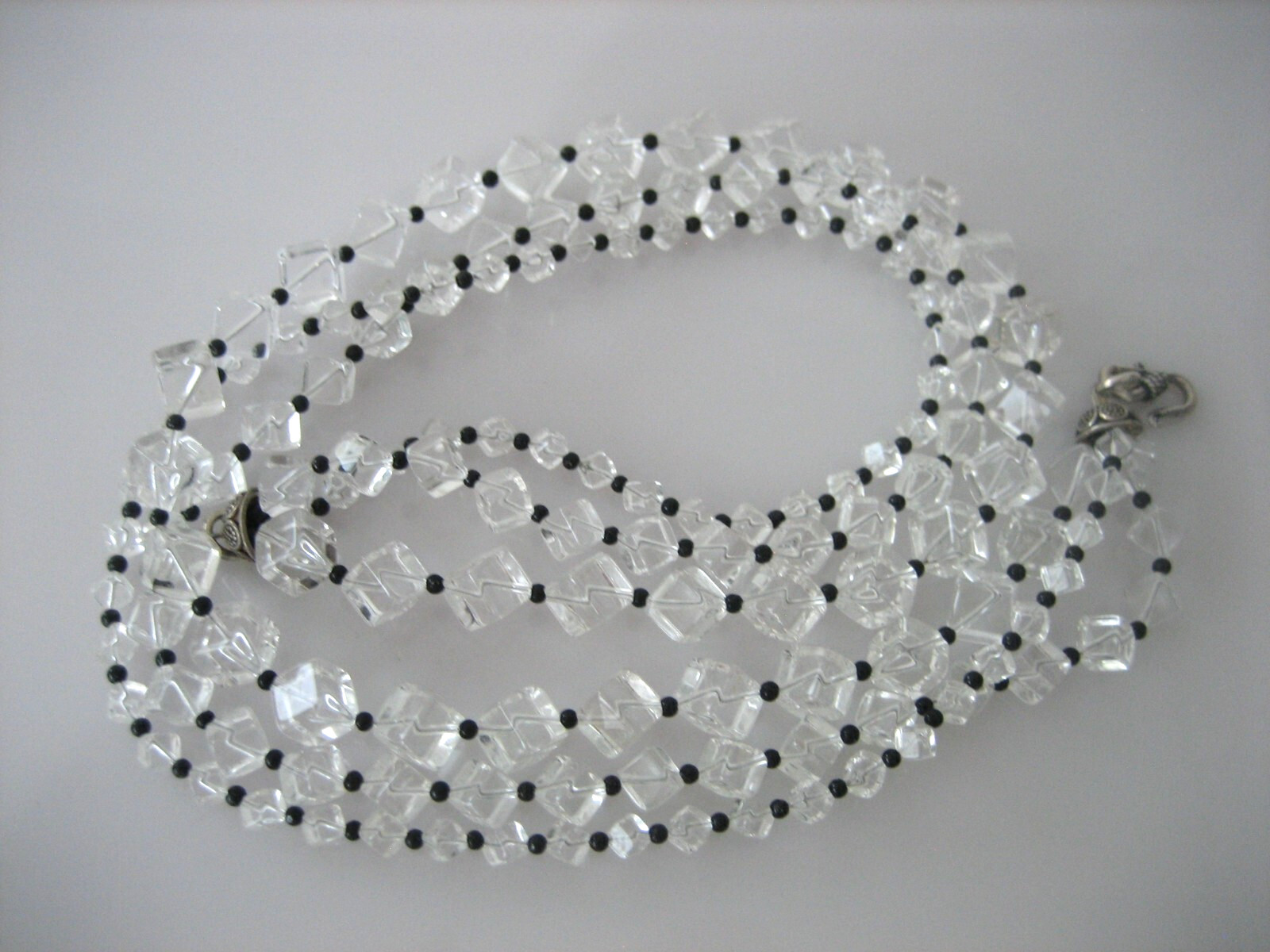 ART DECO VINTAGE ROCK CRYSTAL BEADS SQUARE CUT HOOK CLASP NECKLACE