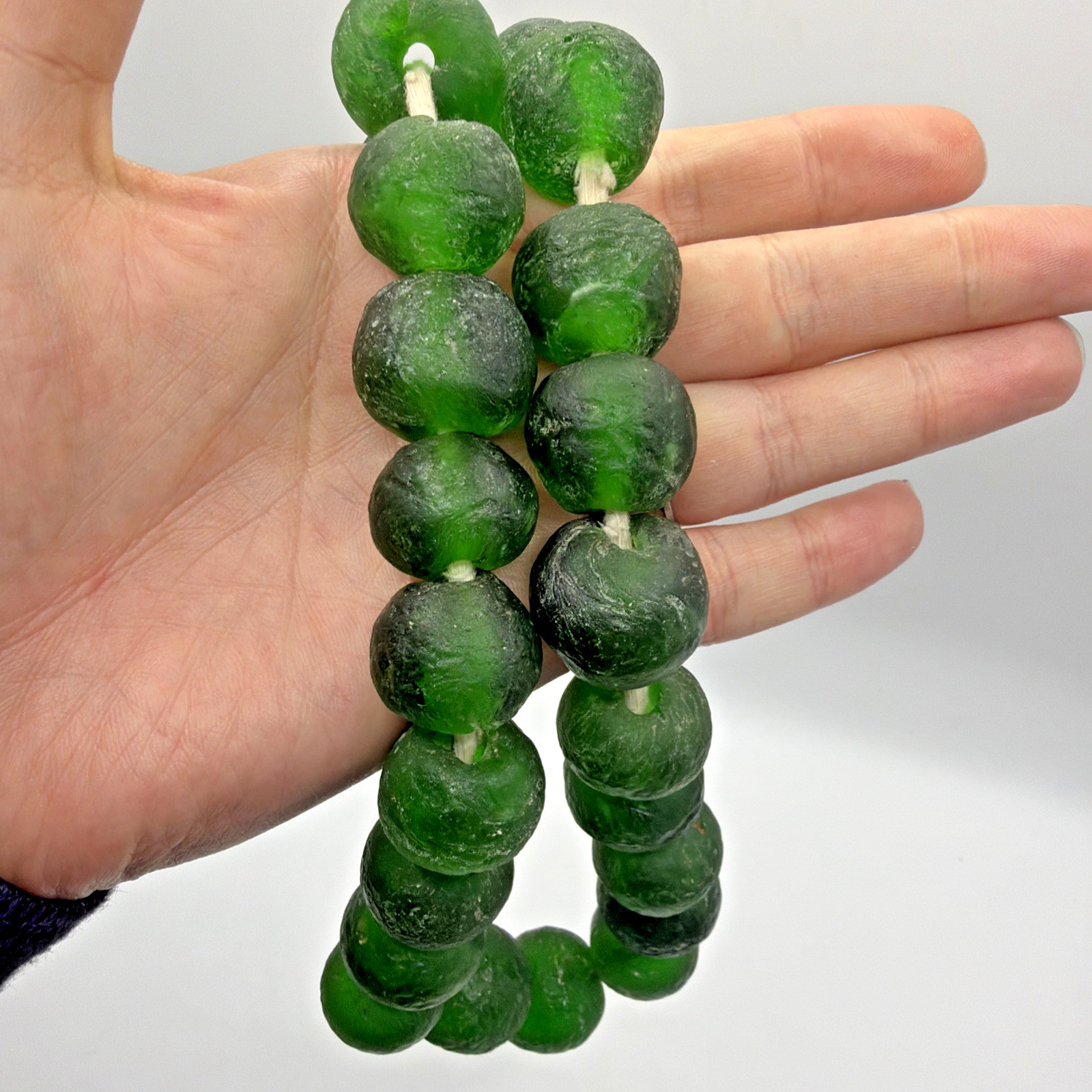 African Recycled Green Glass Trade Beads Large