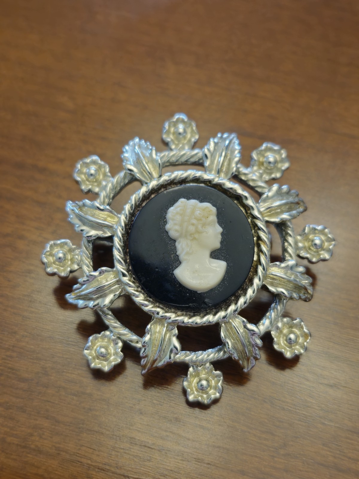 Vintage Coro Stamped Brooch Silver Tone Cameo Jewelry