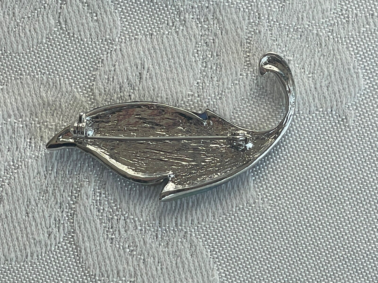 Vintage Abalone Shell Leaf Brooch Pin Clear Rhinestones Inlaid MCM Mermaidcore