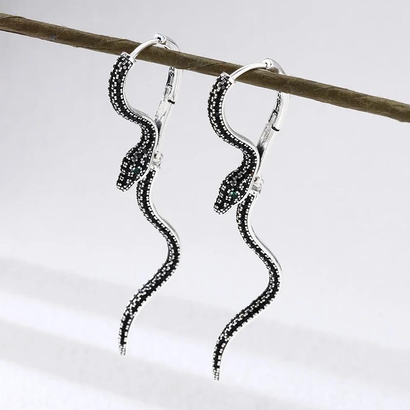 925 Sterling Silver Vintage Square Snake Earrings Retro Trendy Jewelry Gift