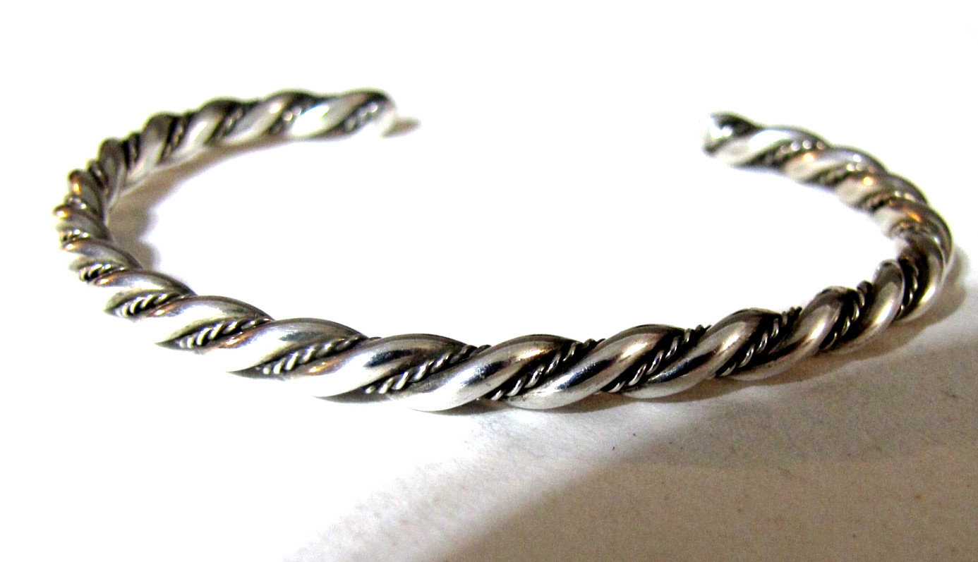 Vintage Sterling Silver Twist Rope Cuff Bracelet Minimalist Southwest Stackable