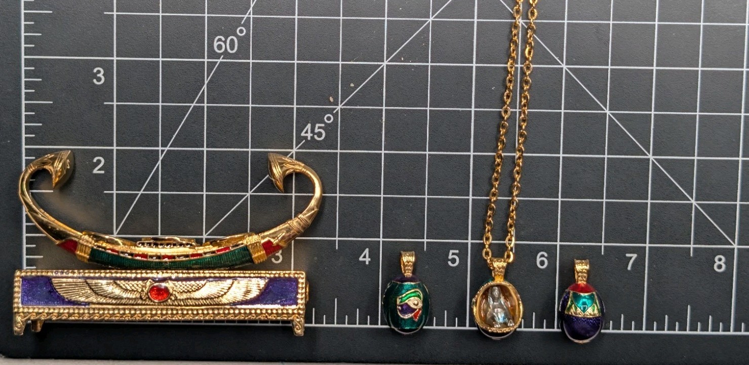 Vtg Edgar Berebi Limited Edition Egyptian Revival Eggs Boat Of Symbols Necklace