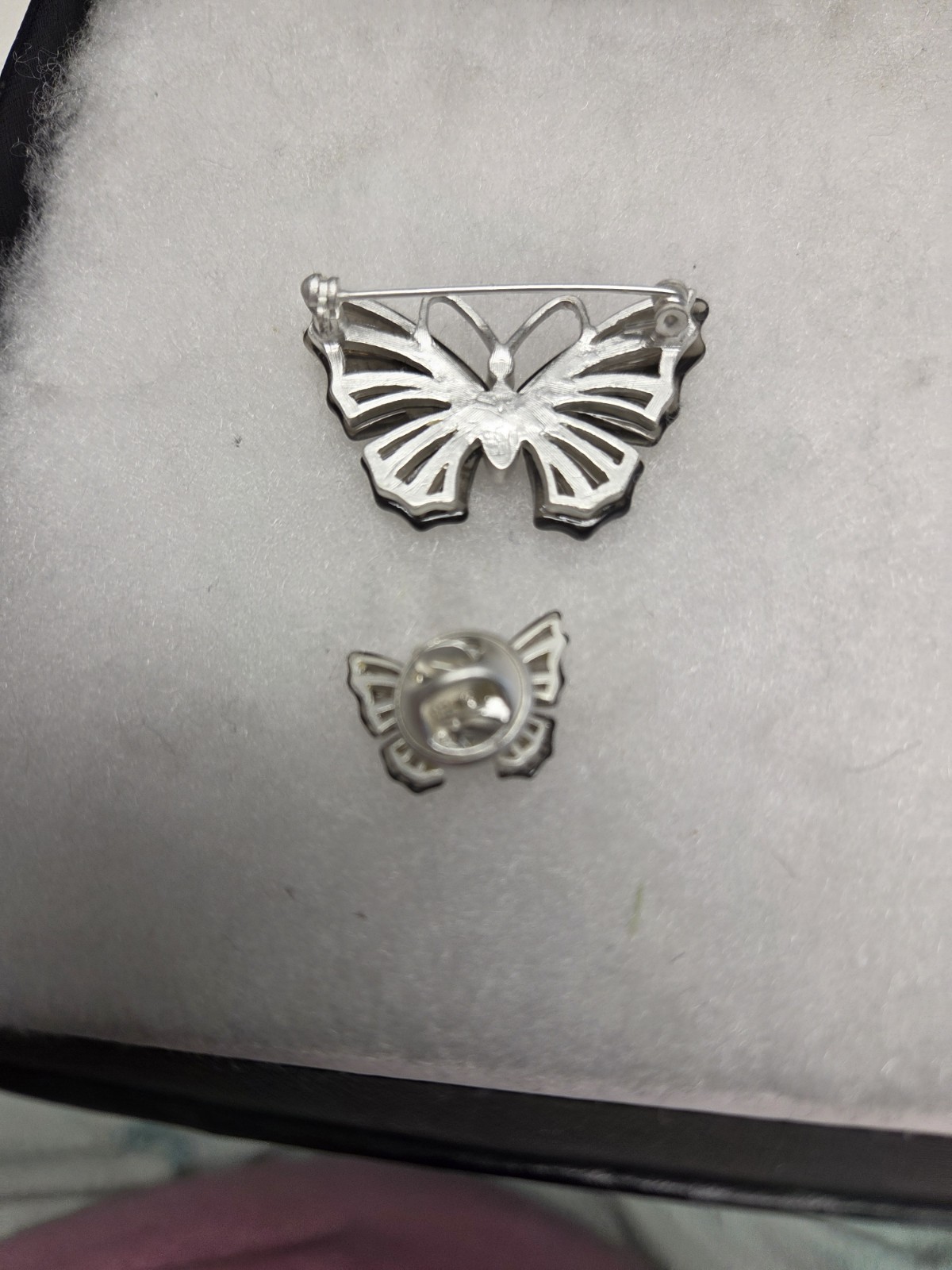 Vtg nos silver tone gray resin Butterfly combo Pins