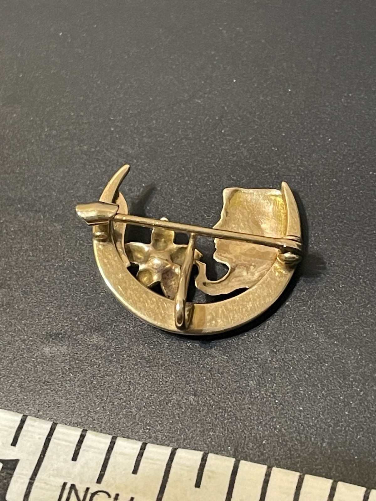 Vtg Brooch Pin Art Nouveau Deco 14K Gold Sees Pearl Woman Crescent Moon Flower