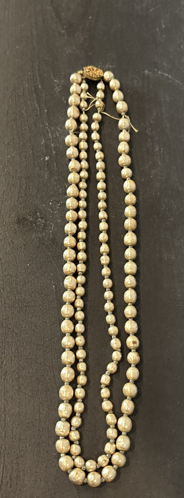Double Strand Miriam Haskell Baroque Simulated Pearl Necklace Gold Tone Closure