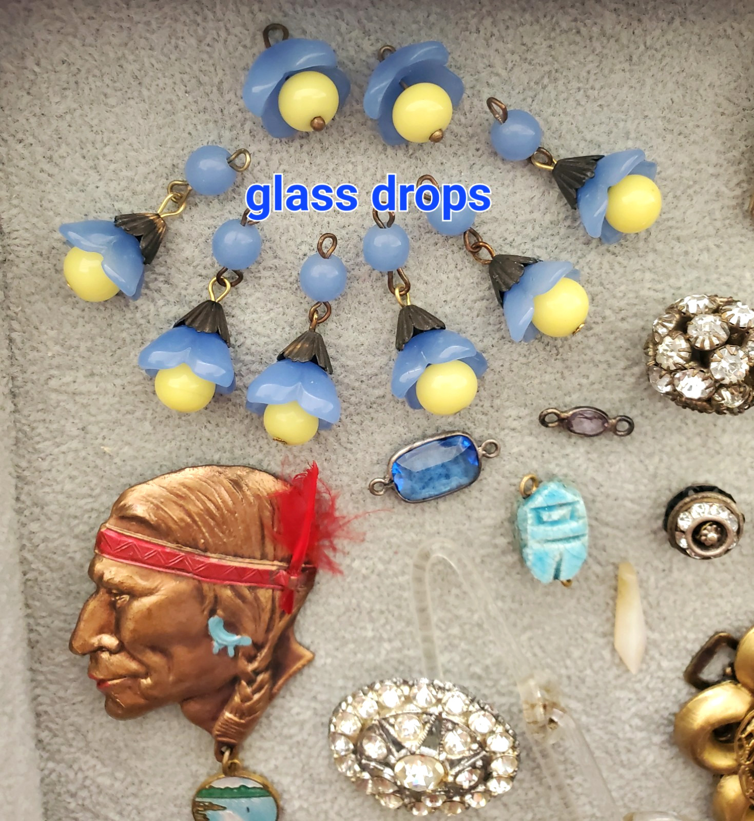 Antique Deco Vintage Glass Jewelry Repair Parts Pieces Scrap Craft Lot