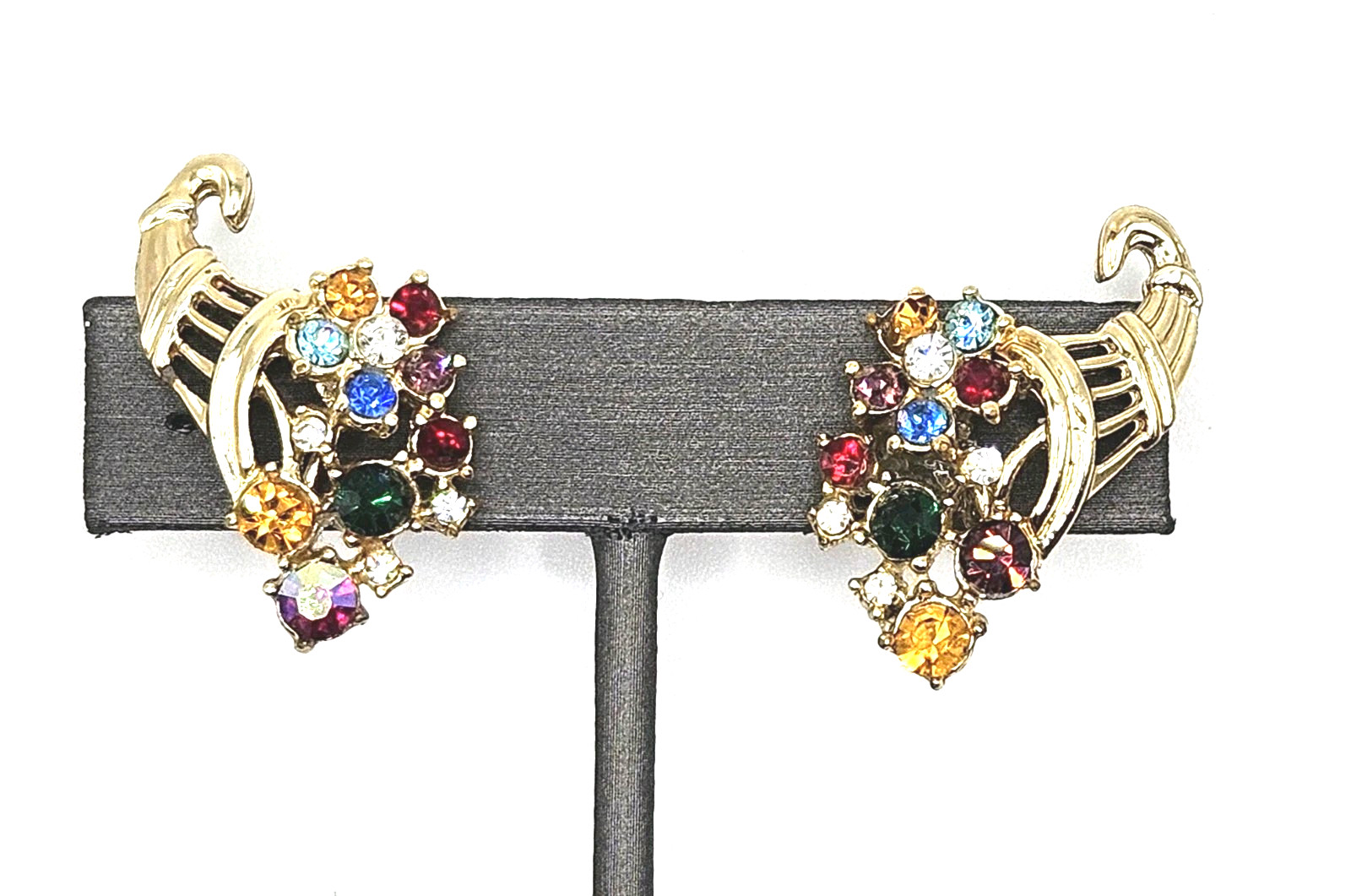 Vintage Rhinestone Earrings Gold Colored Thanksgiving Basket