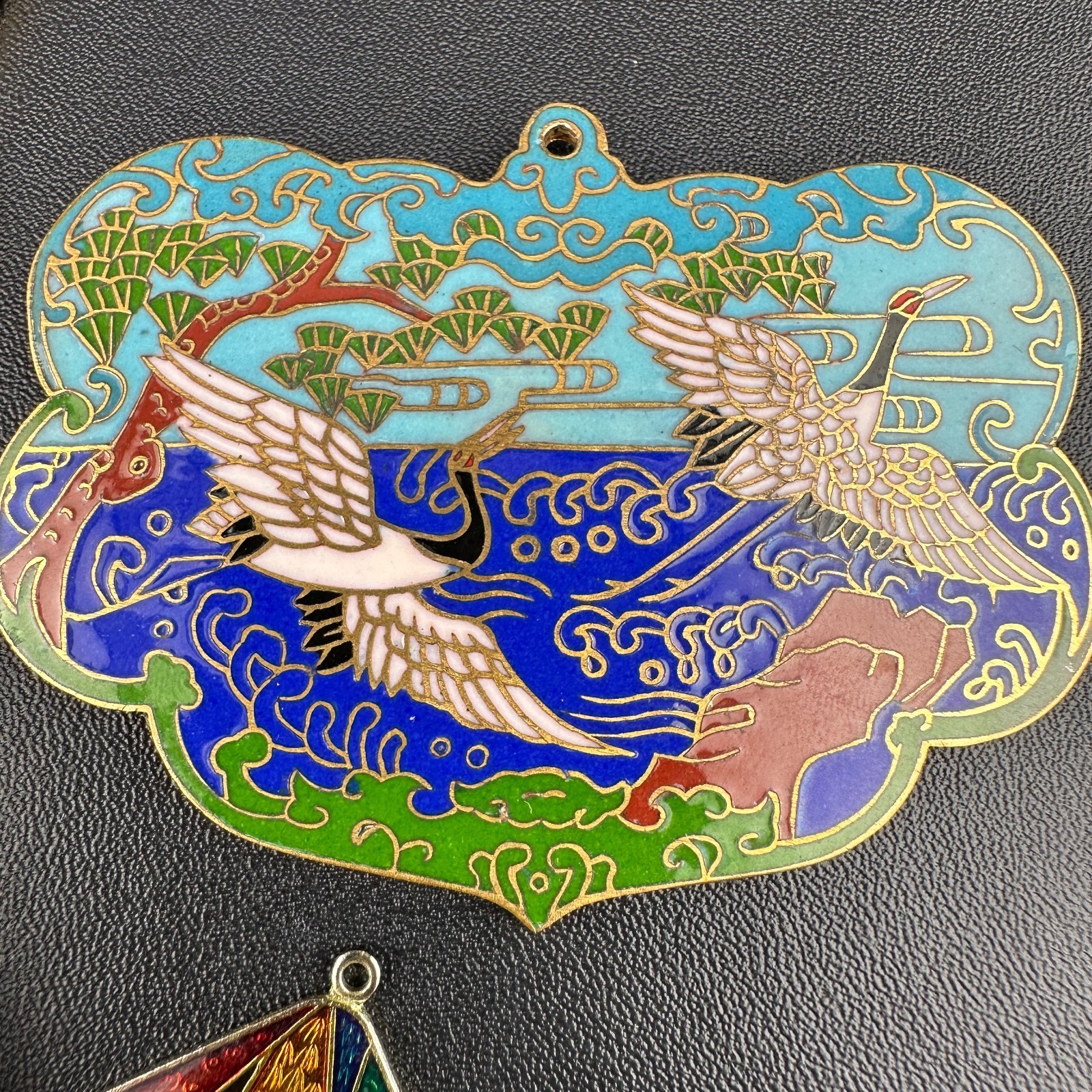 Vintage Cloisonne Enamel Pendant Lot LG Heavy Medallions Puffy Peacock WWII 71st