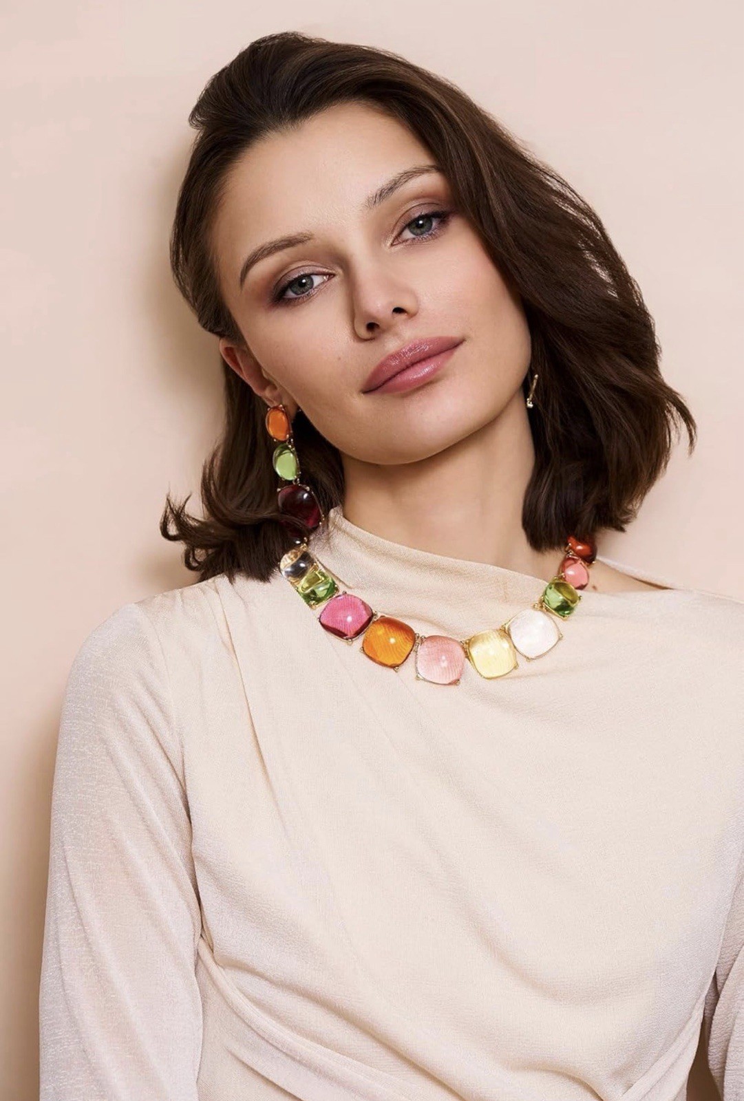 KJL Gripoix Resin Cabochon Gold Plated Collar Necklace & Earrings KENNETH © LANE