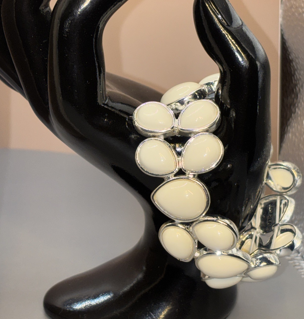 Vintage Napier Link Necklace Bracelet Cream Silver Tone