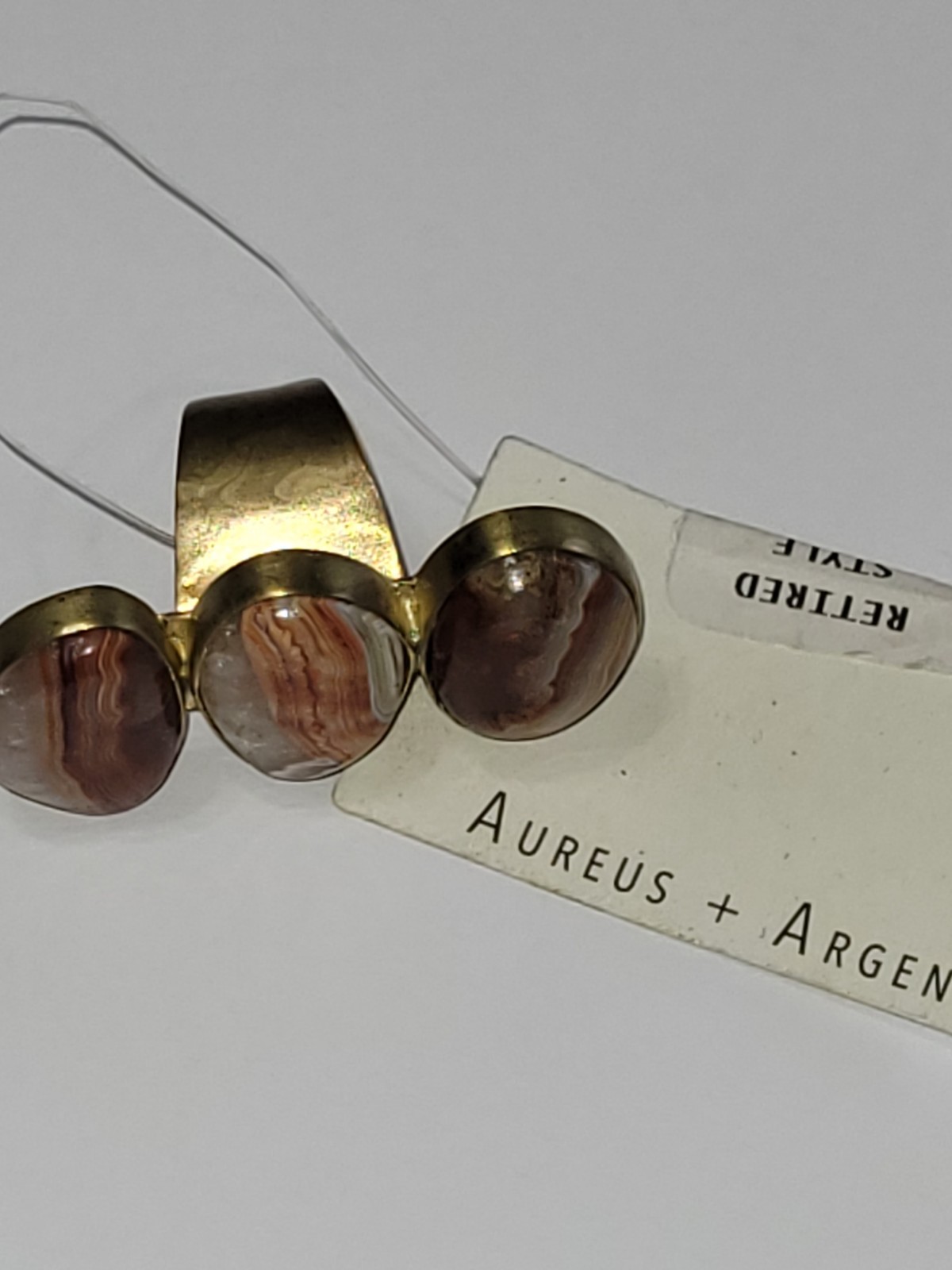 Vintage Aureus & Argent Ring Goldtone Multicolored Agate Statement Sz 6 Signed
