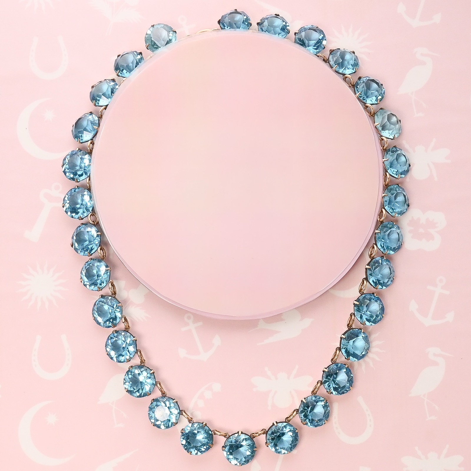 Vtg 1930s Art Deco Open Back Zircon Glass Crystal Gold Filled Necklace