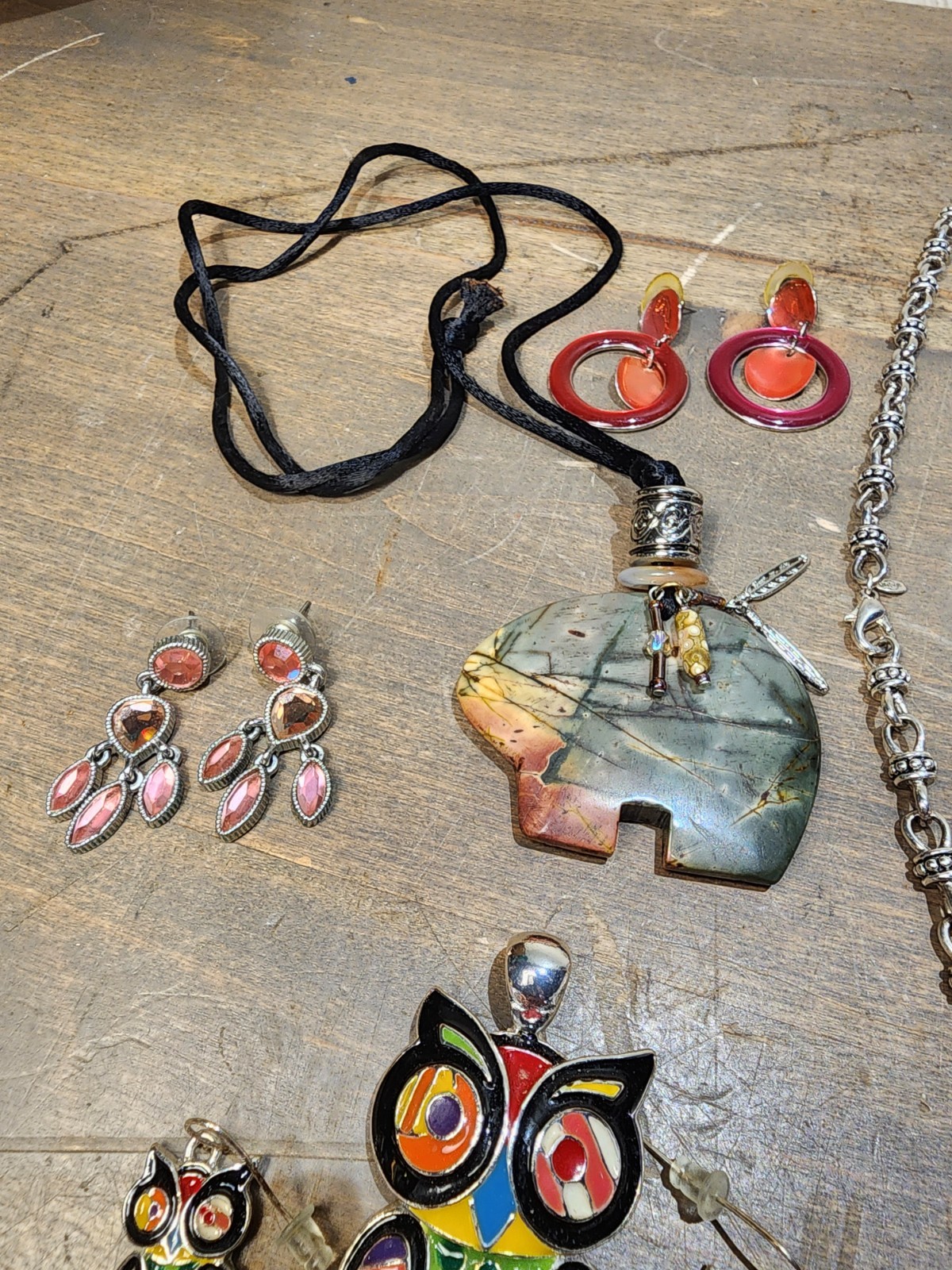 Rhinestone Bear Rainbows Owl 26 Pc Earrings, Necklaces Costume Jewelry Lot