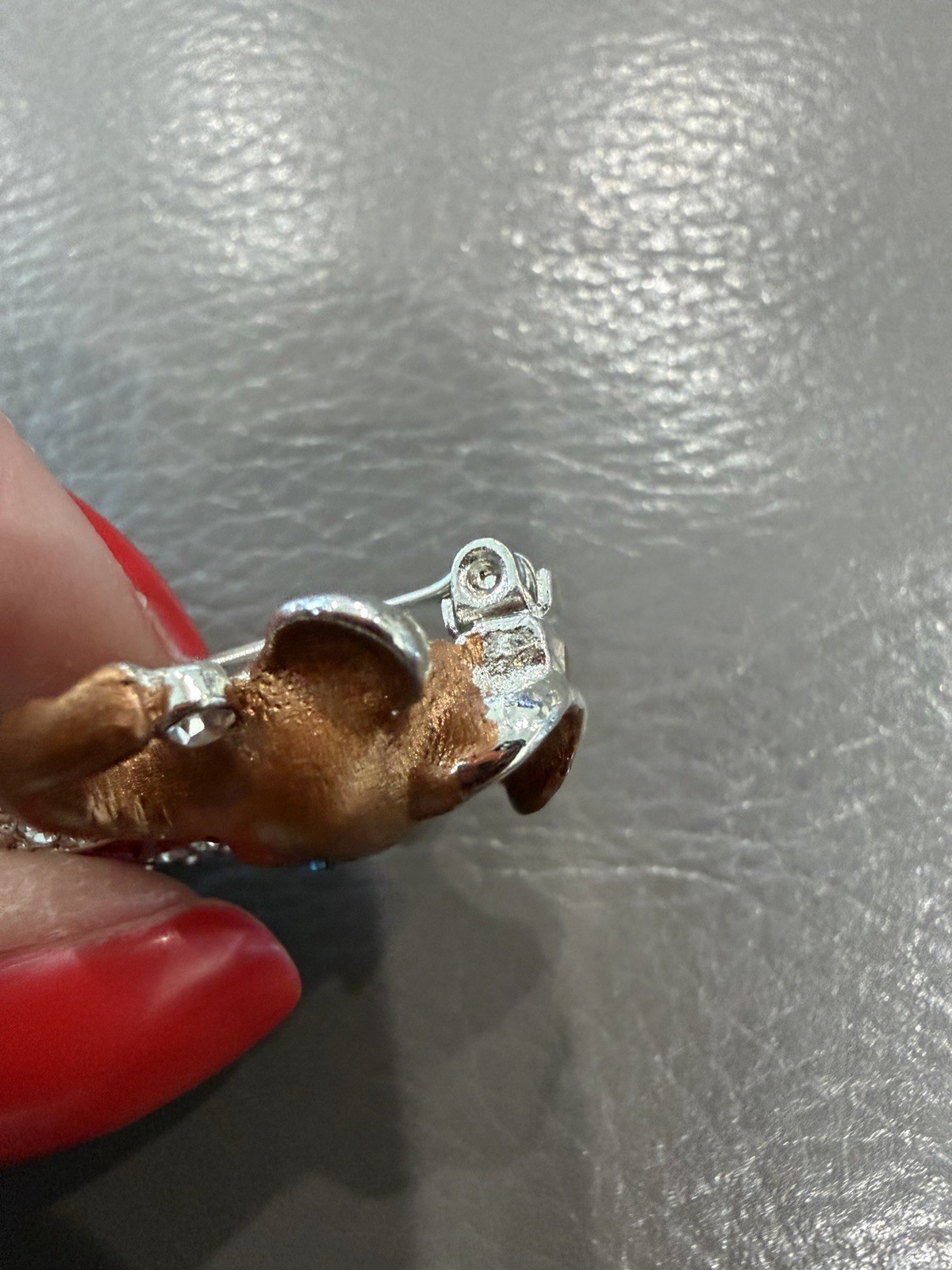Vintage Silvertone Brown Rhinestone Elephant Brooch Pin