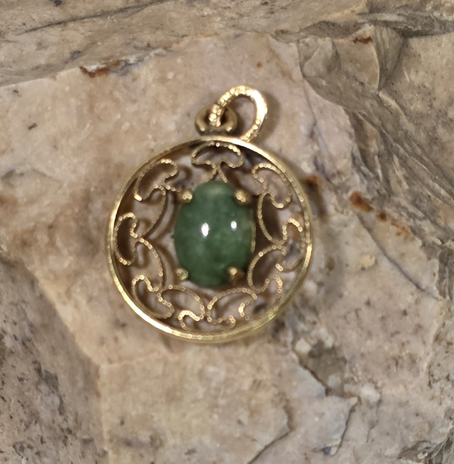 Antique Jade Pendant Signed V20 12KT GF