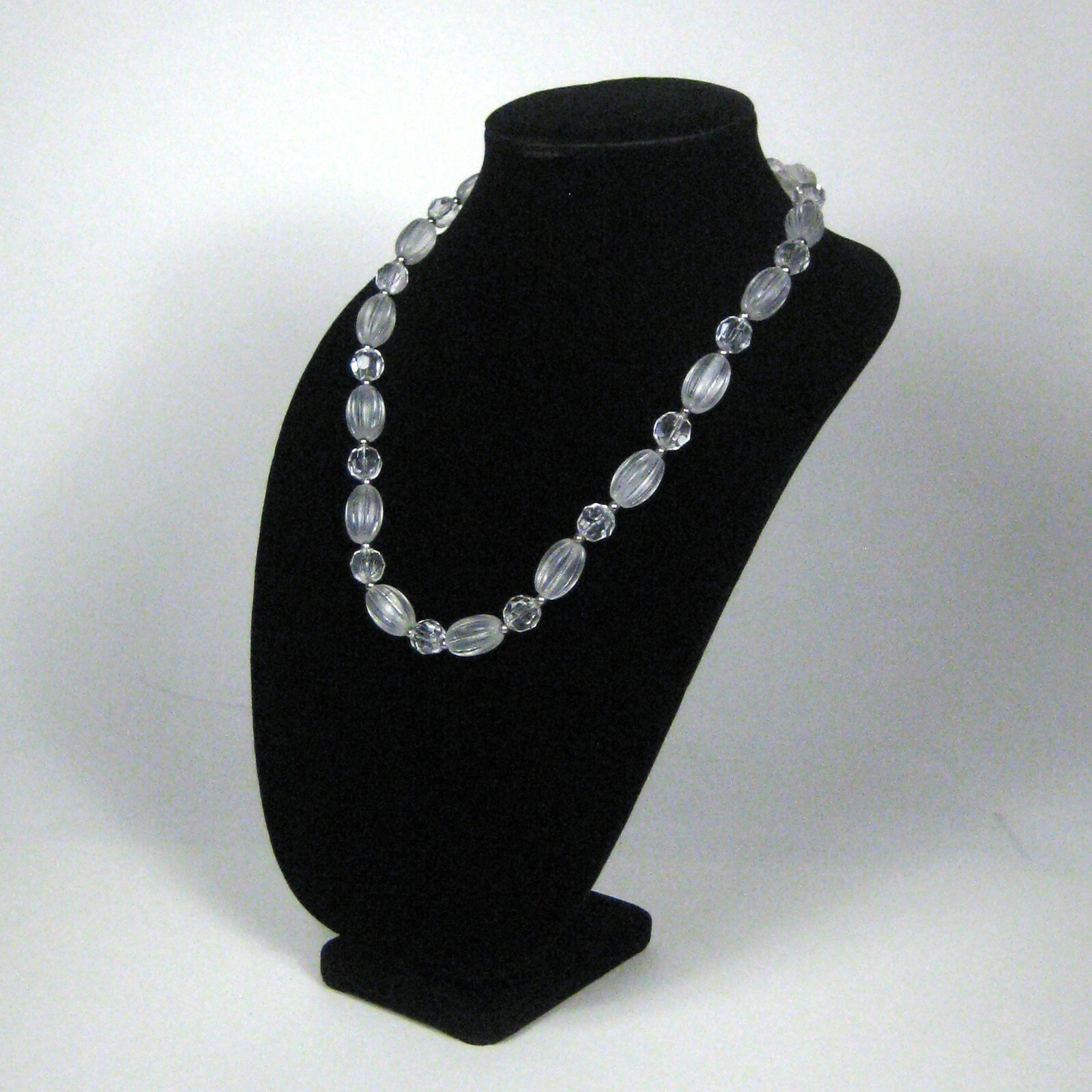 Colorless White Beaded Necklace Strand 25 in VTG 80s 70s Silvertone Facet Women
