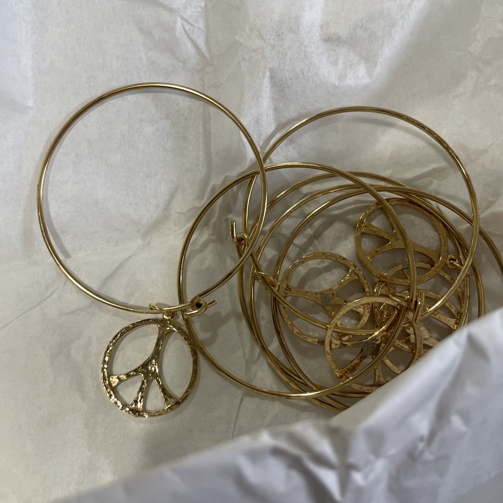 6 Pieces Vintage Gold Plated Love Peace Sign Bracelets