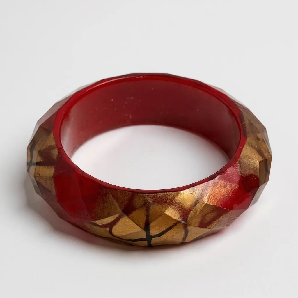 Vintage Bronze Color On Faceted Lucite Bangle Bracelet