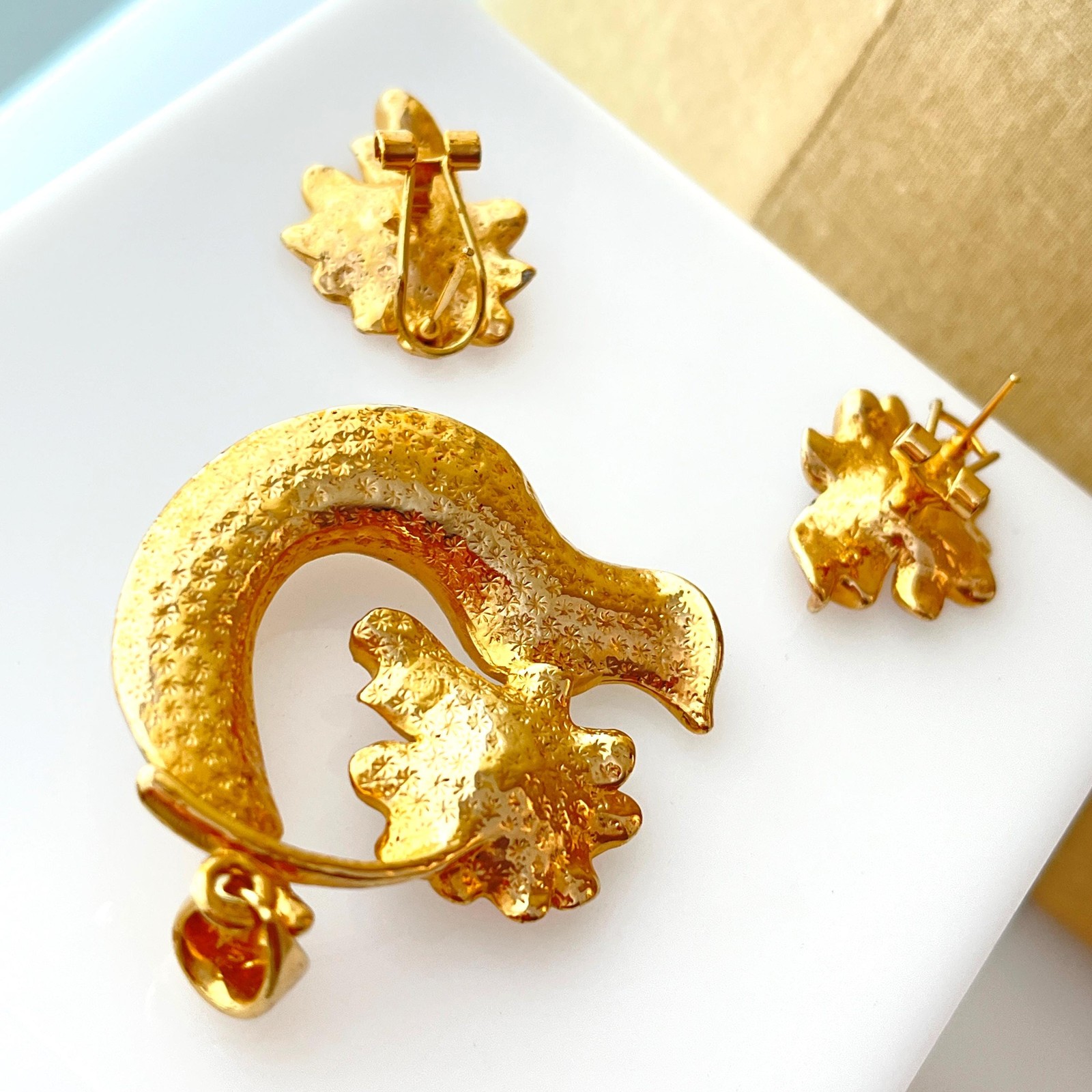 Vintage Tropical Rare Pendant Earrings Set Signed EB Estee Lauder Promo 1990s