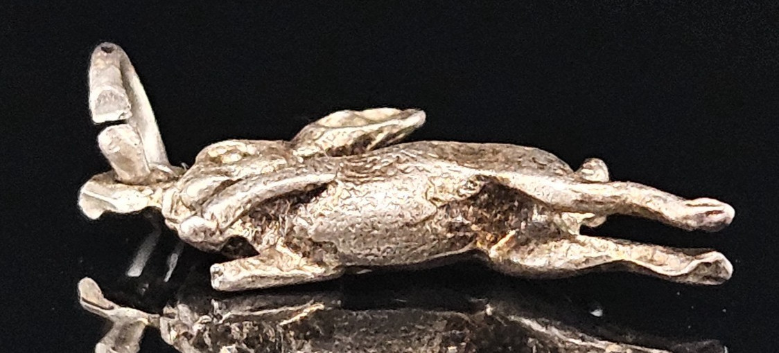 Sterling Silver Dashing Bunny Rabbit Charm Pendant Animal Cute 3D Vintage 925