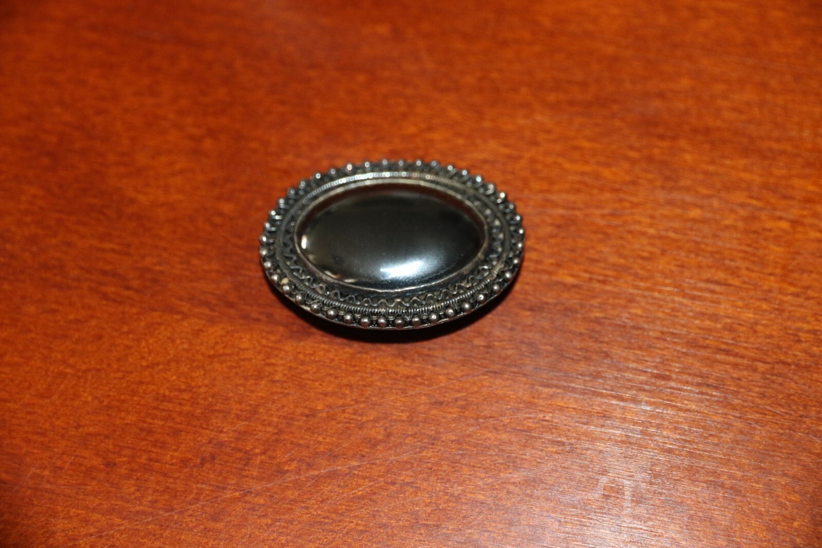 Art Deco SILVER Embossed BROOCH – Large Hematite