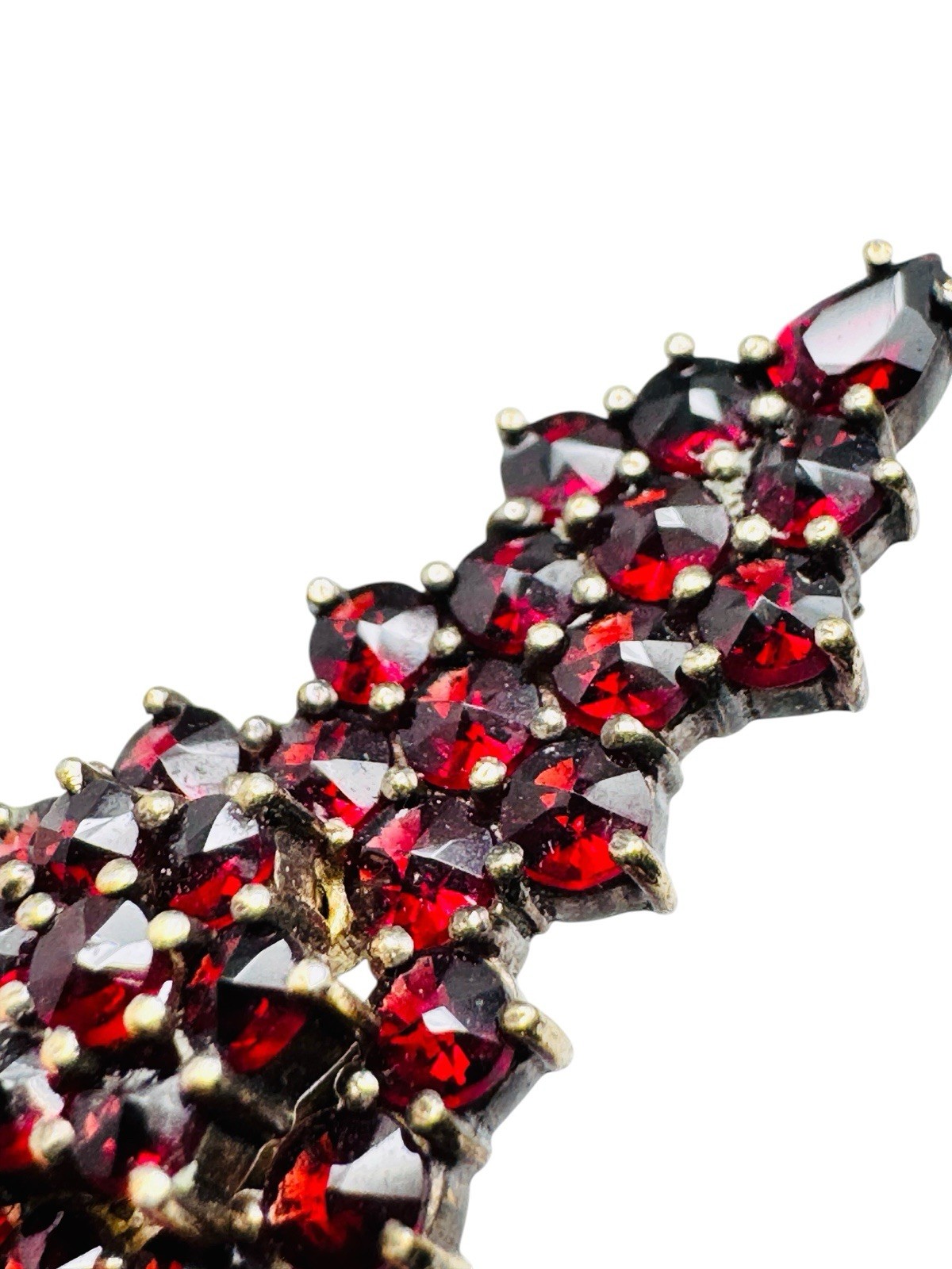 Vintage Bohemian Rose Cut Garnet Sterling Vermeil 925 Brooch Pin