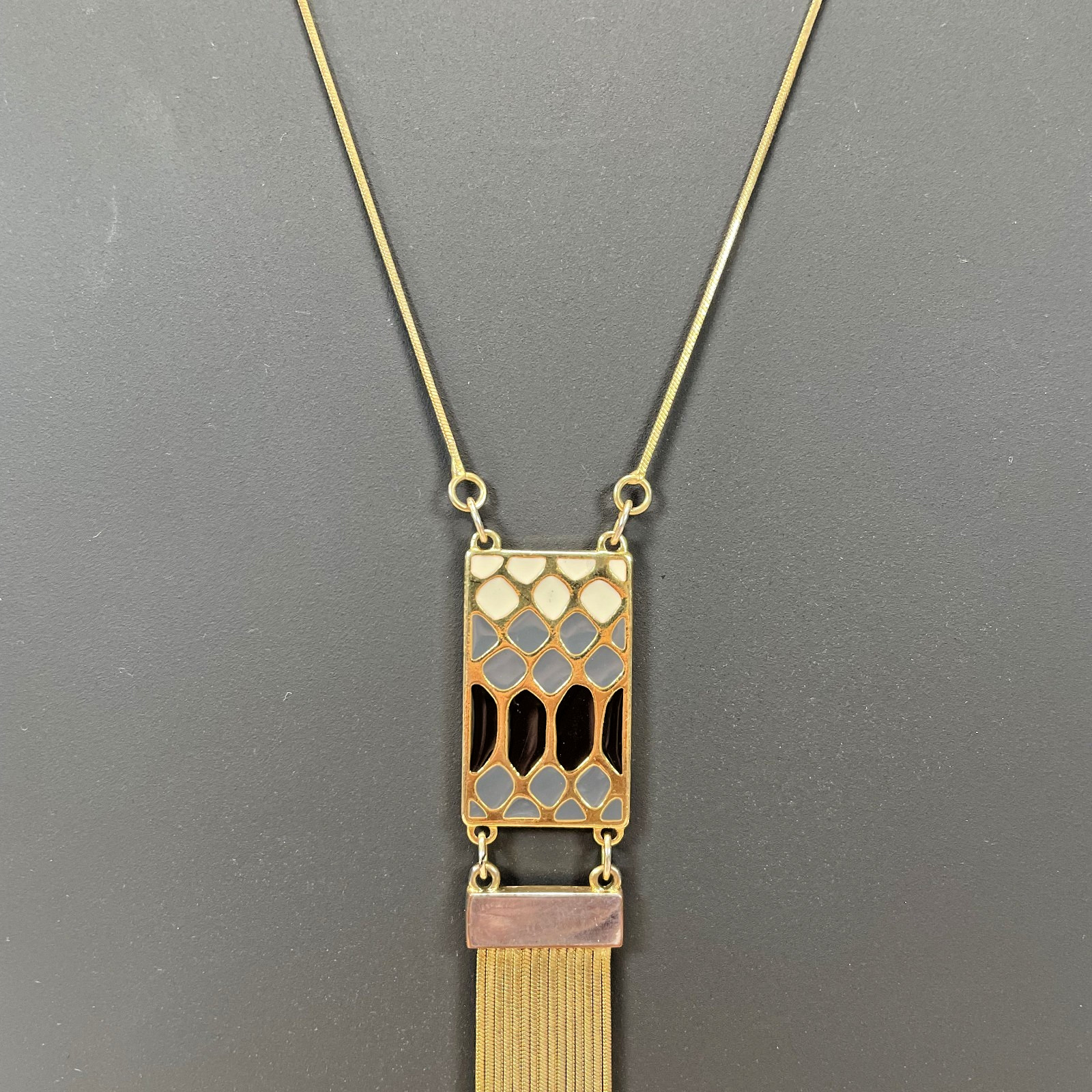 Foxy Made in Canada Gold Tone Multi Color Enamel & Fringe Pendant & Earrings Set